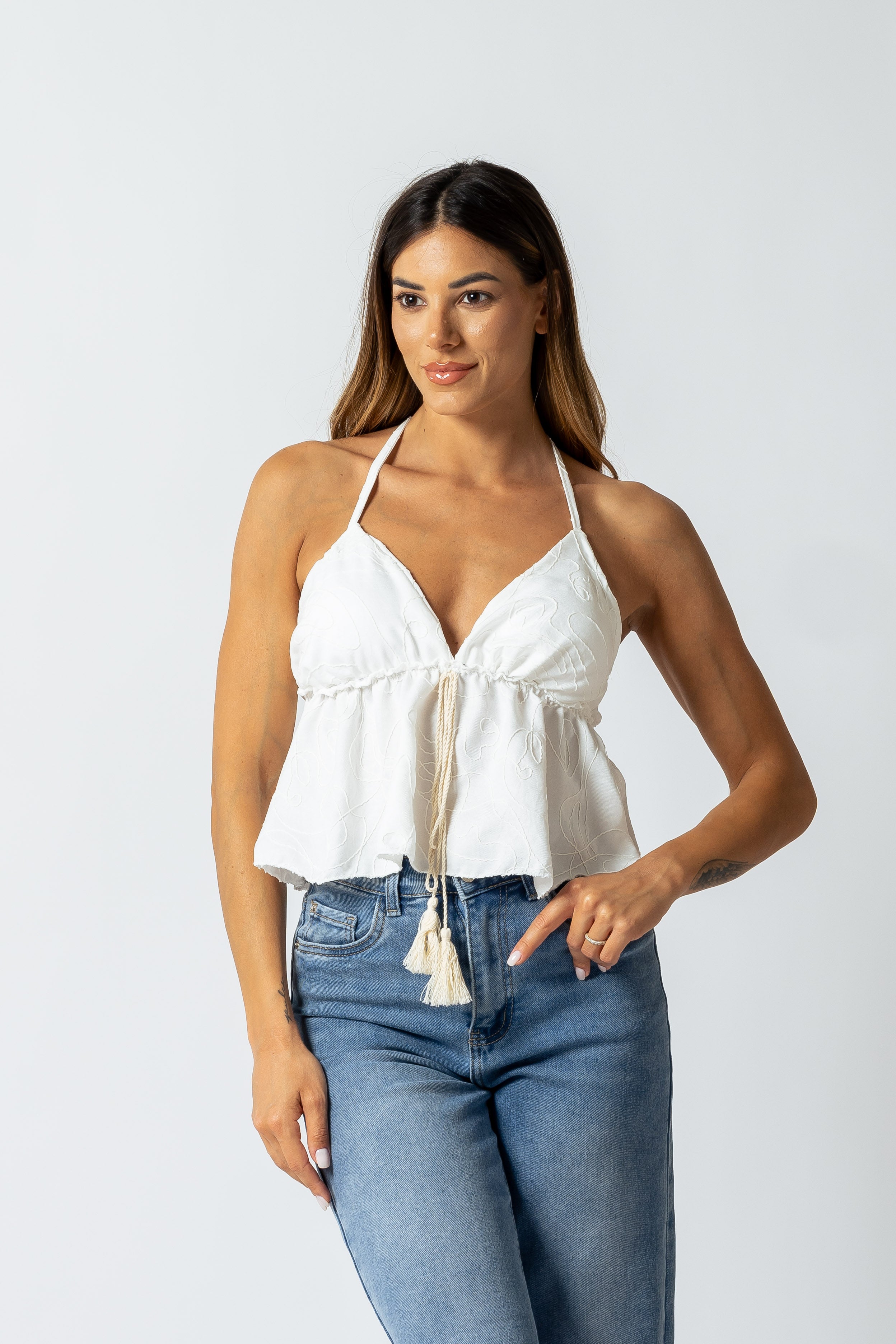 Top stile impero con ricami|Colore:Bianco