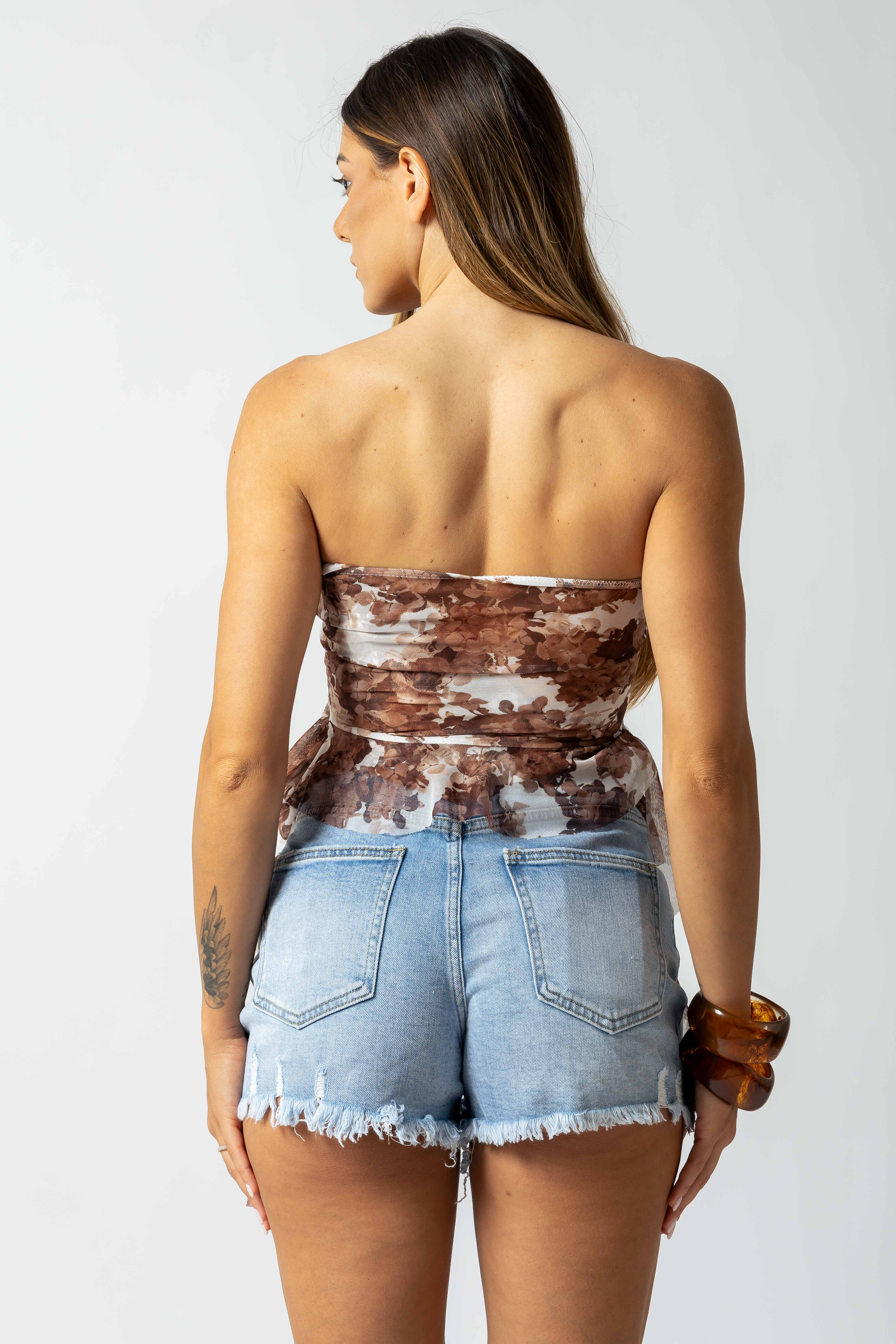 Top a fascia in tulle stampato|Colore:Marrone