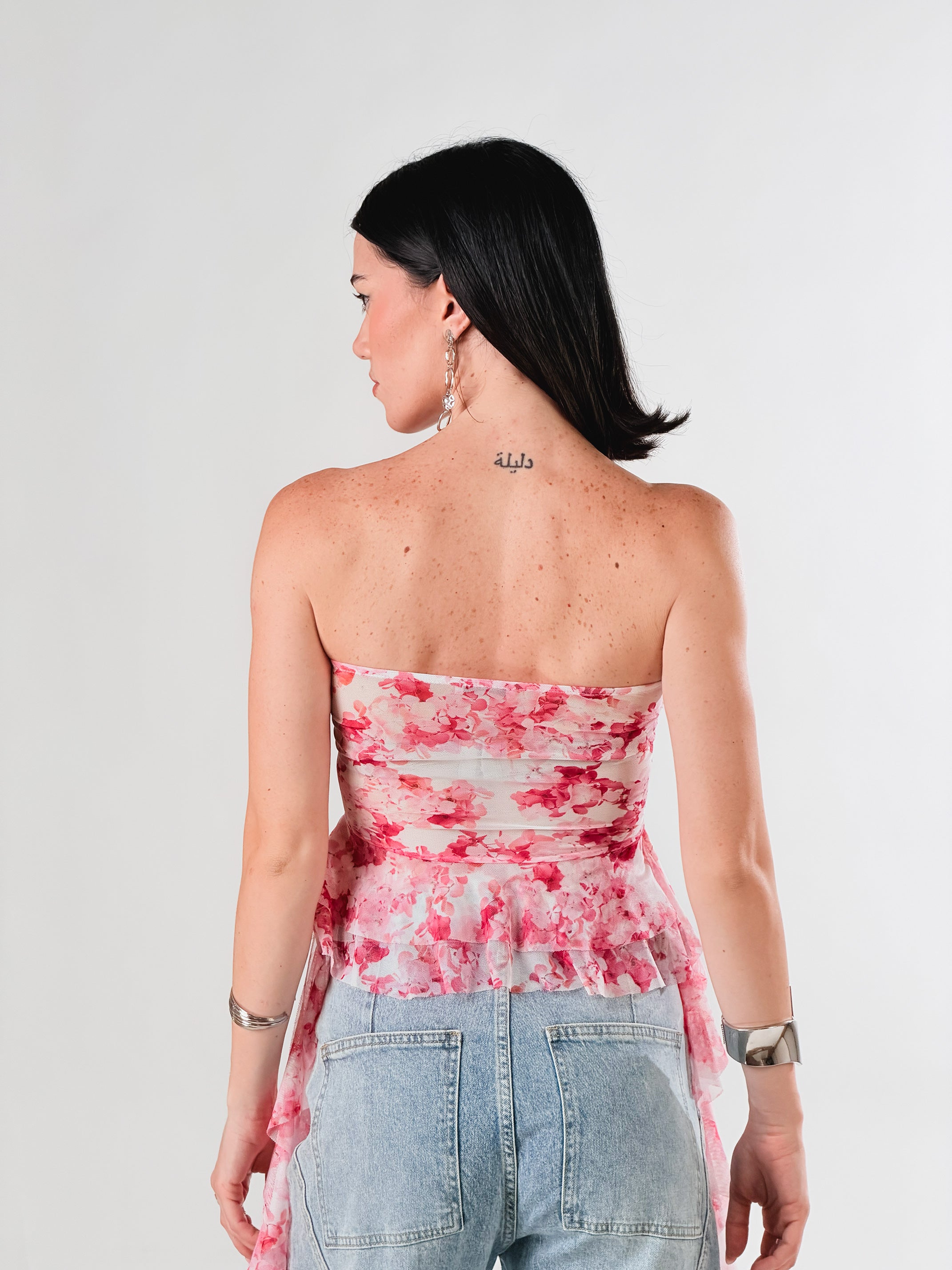 Top a fascia in tulle stampato|Colore:Rosa