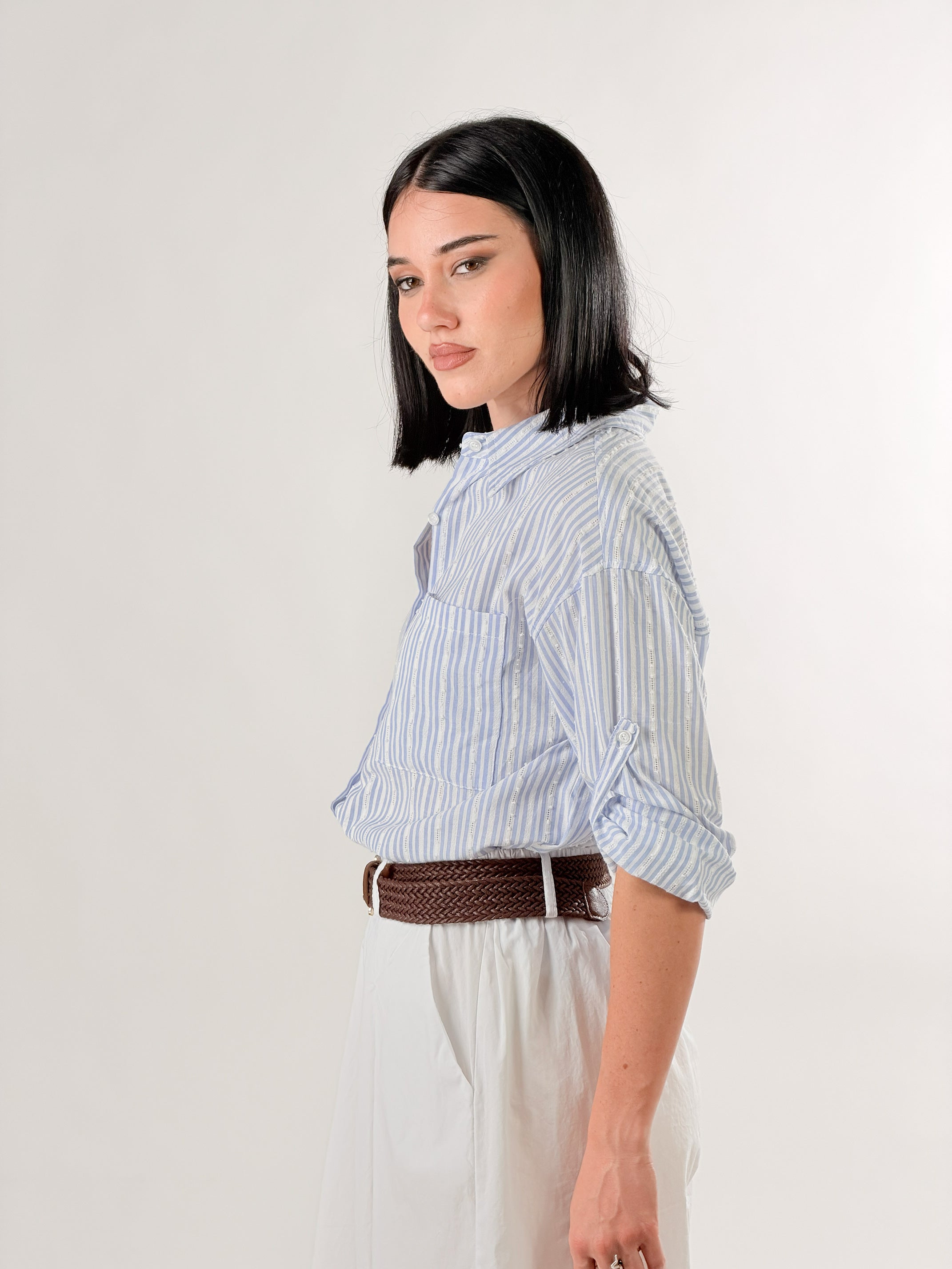 Camicia Oversize  con  ricami geometrici|Colore:Blu chiaro
