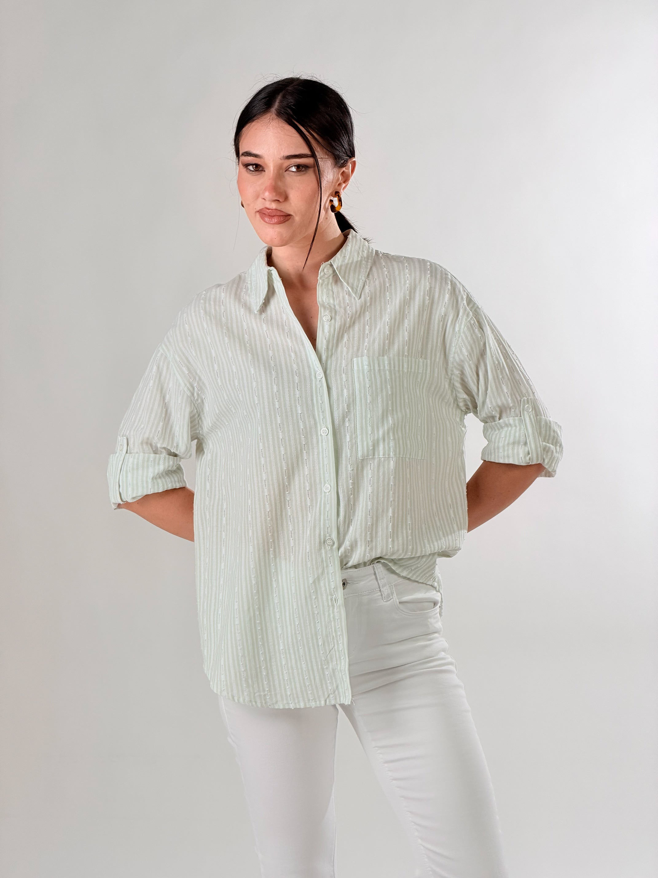 Camicia Oversize  con  ricami geometrici|Colore:Blu scuro