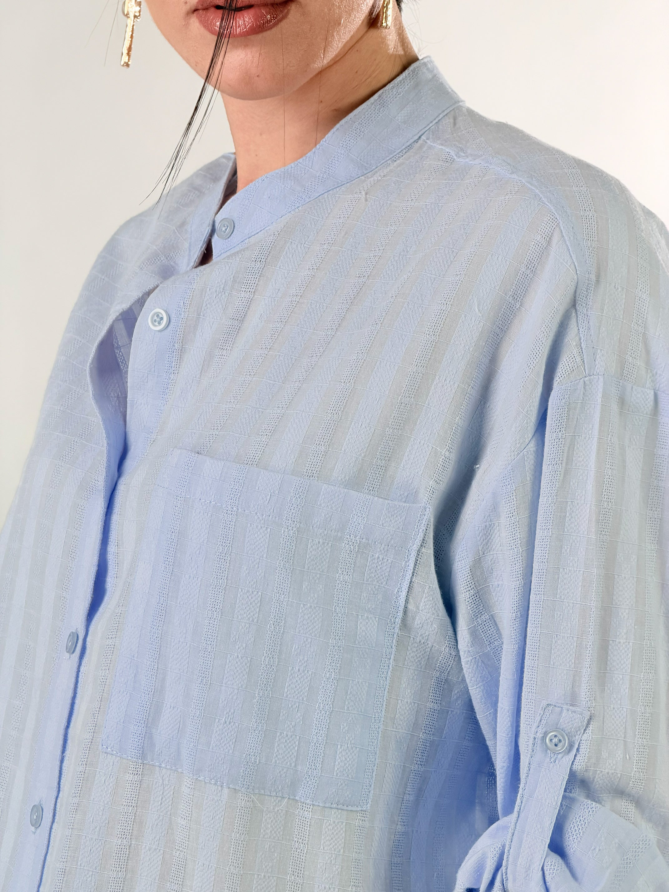Camicia Coreana con trama |Colore:Azzurro