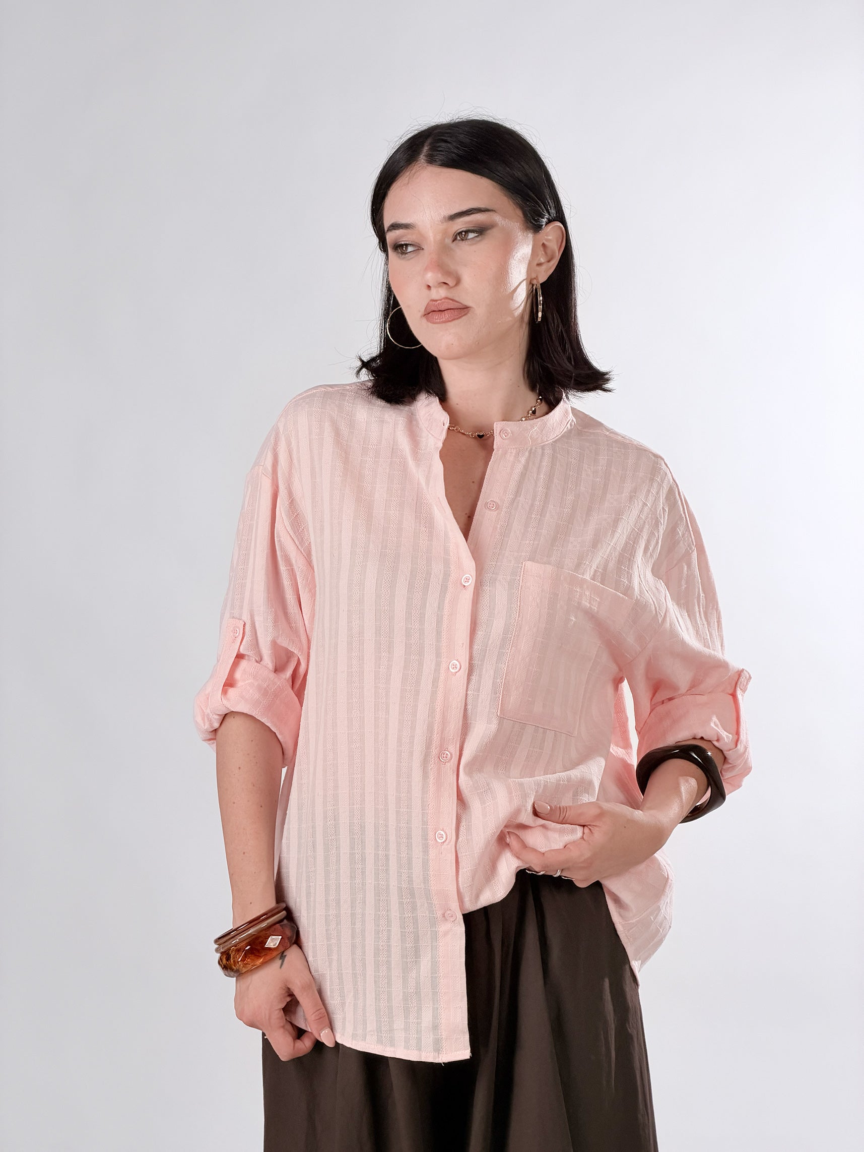 Camicia Coreana con trama |Colore:Rosa