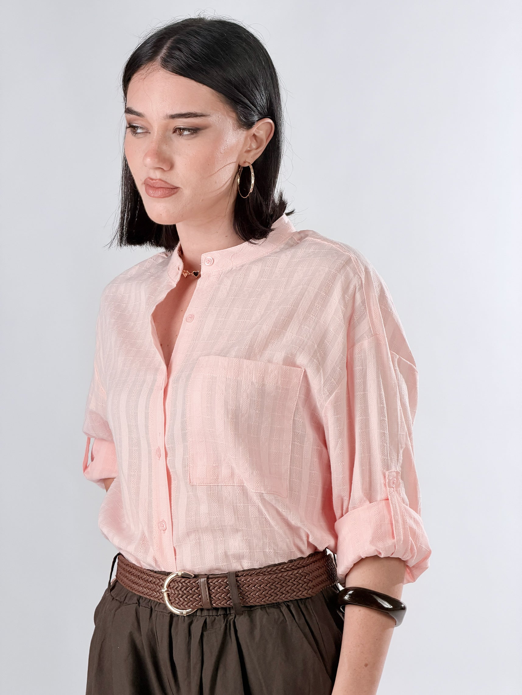 Camicia Coreana con trama |Colore:Rosa