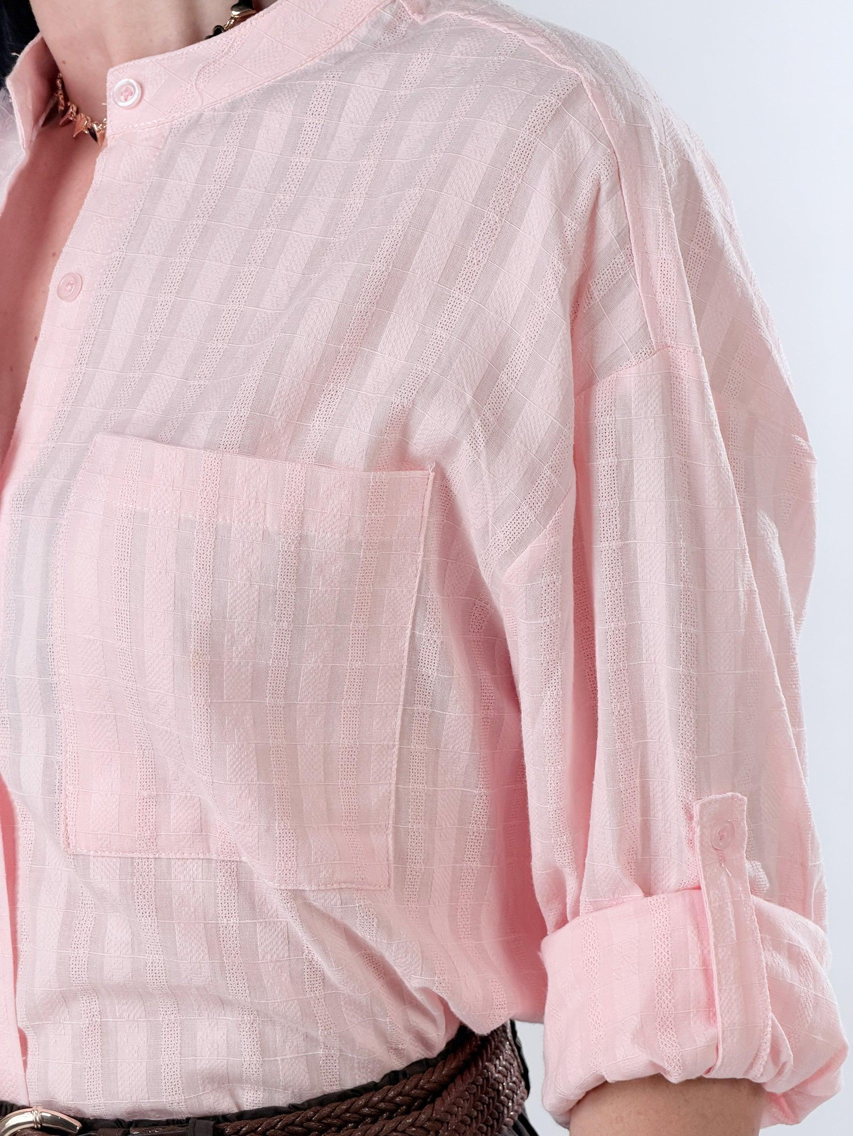 Camicia Coreana con trama |Colore:Rosa