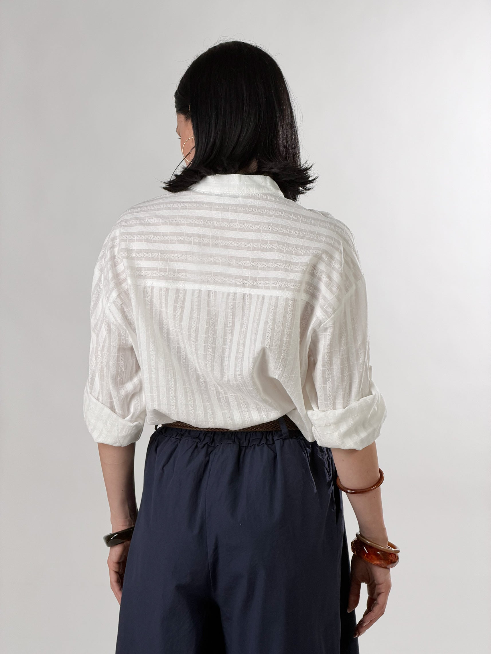 Camicia Coreana con trama |Colore:Bianco