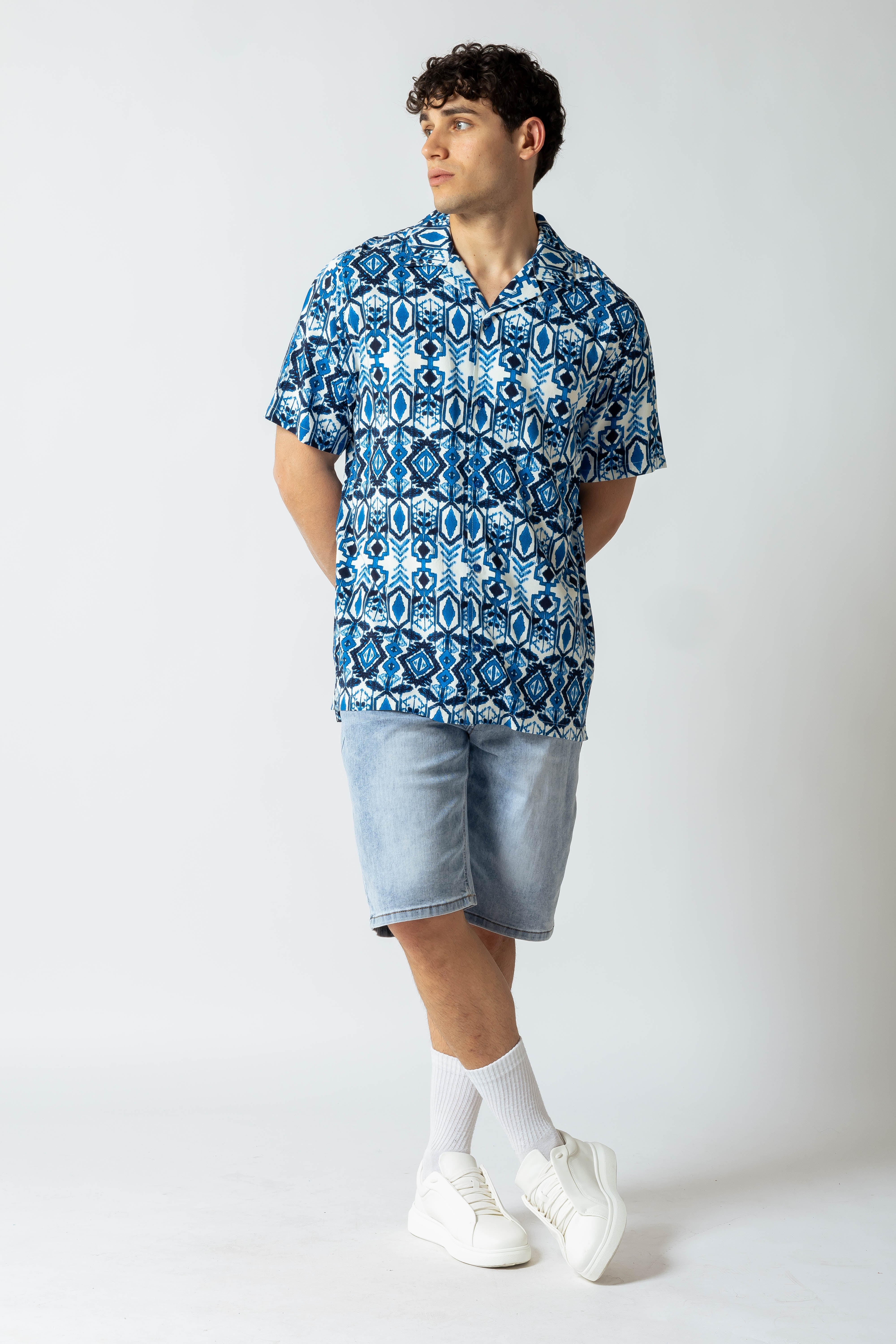 Camicia con stampa azteca|Colore:Blu