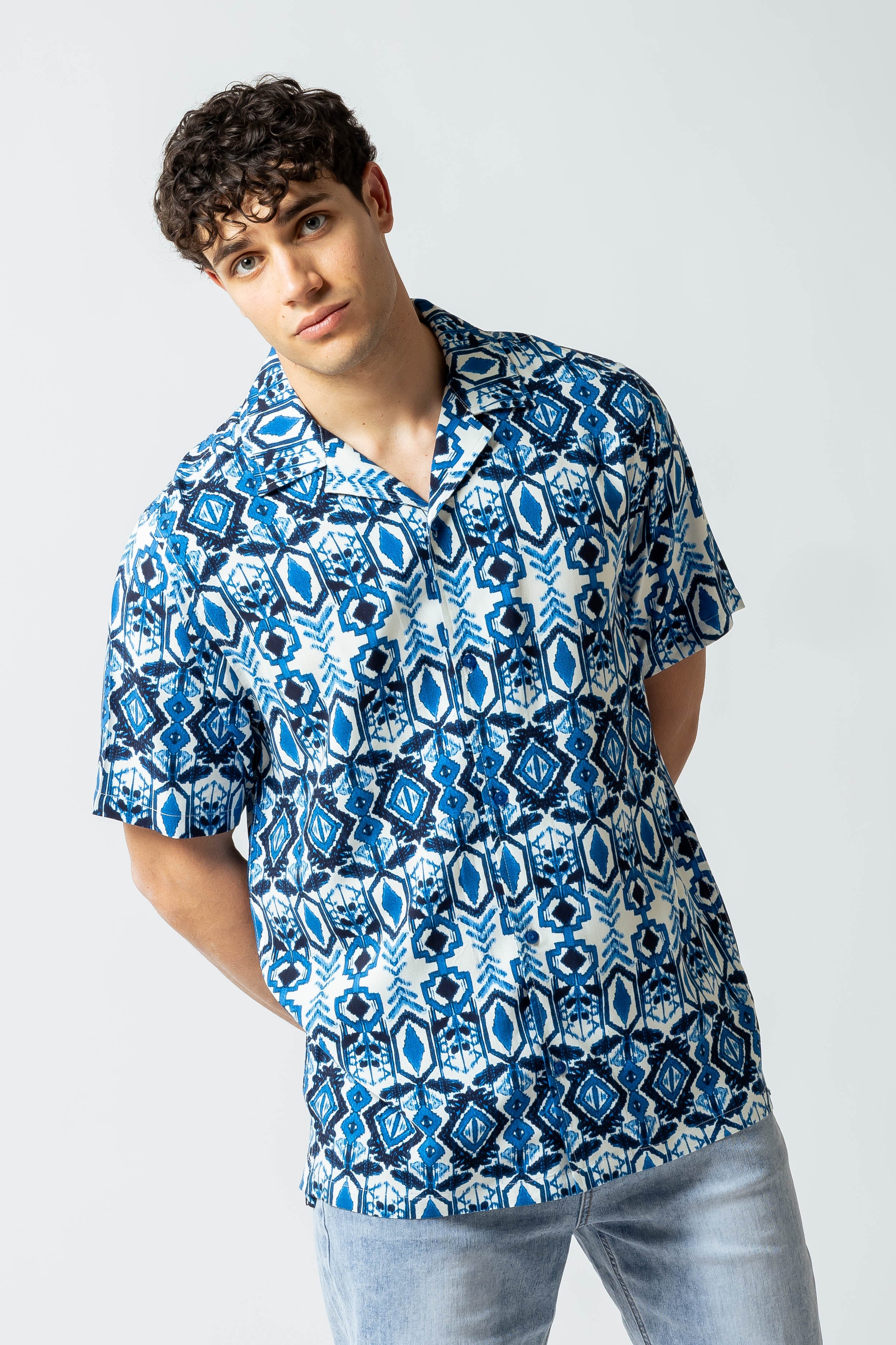 Camicia con stampa azteca|Colore:Blu