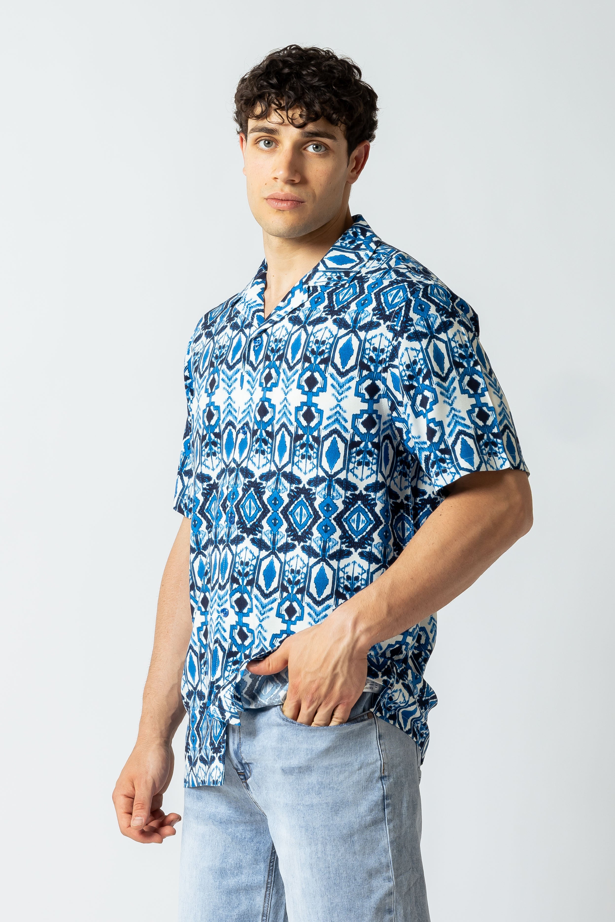 Camicia con stampa azteca|Colore:Blu