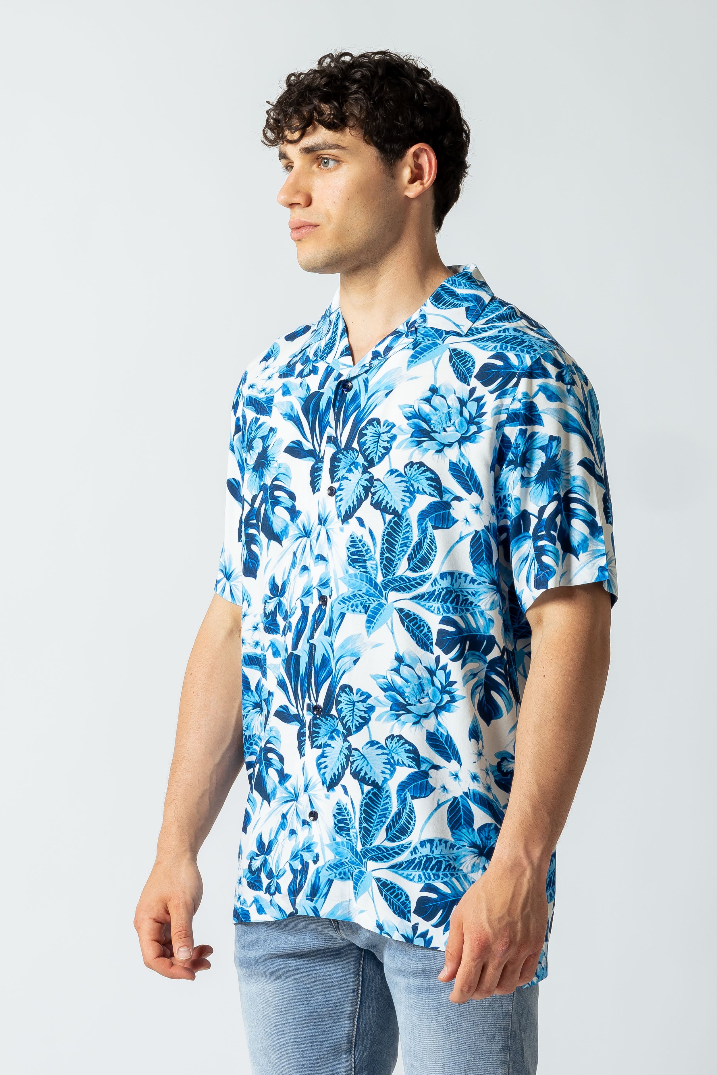 Camicia stampa Hawaiana monocolore|Colore:Bluette