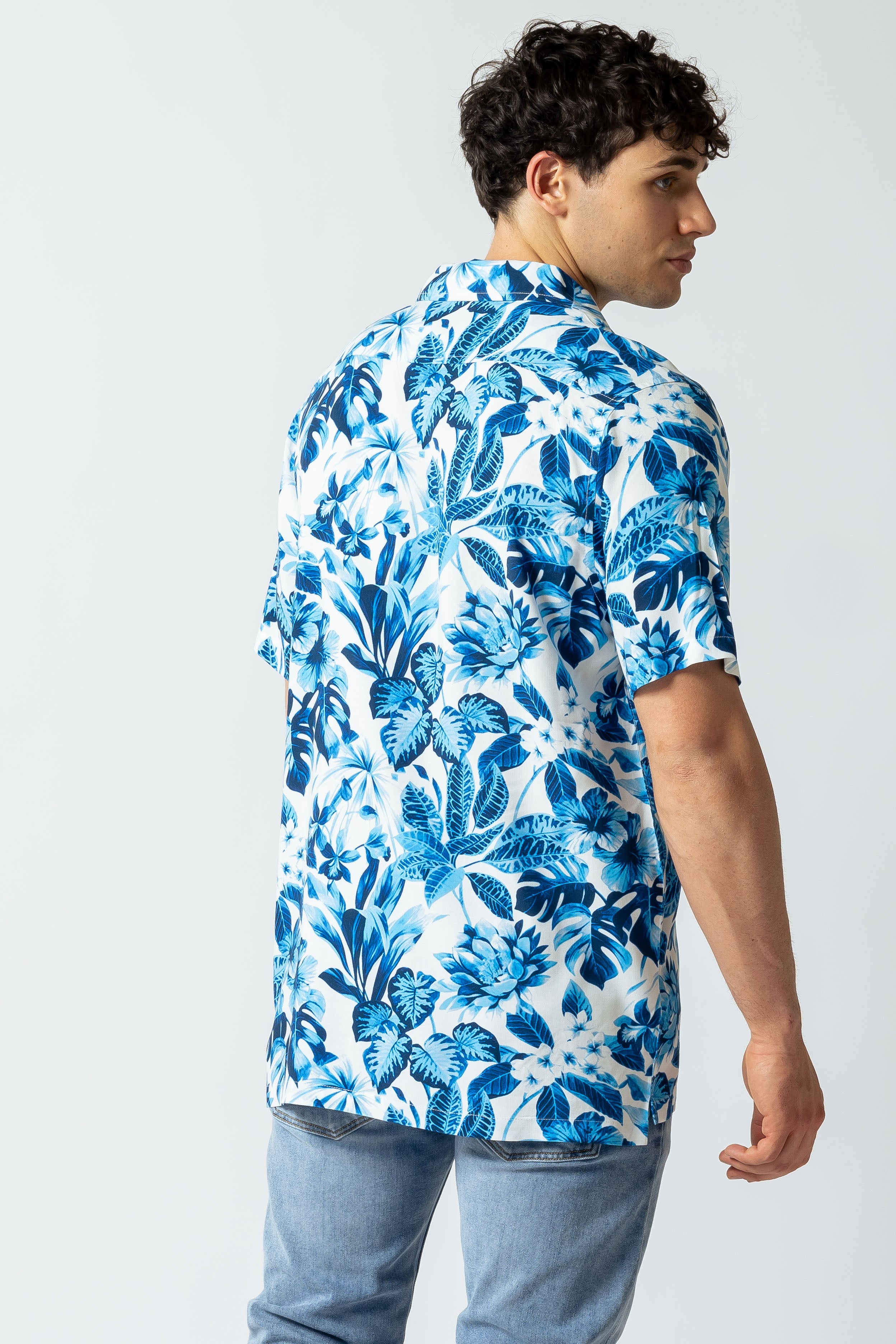 Camicia stampa Hawaiana monocolore|Colore:Bluette