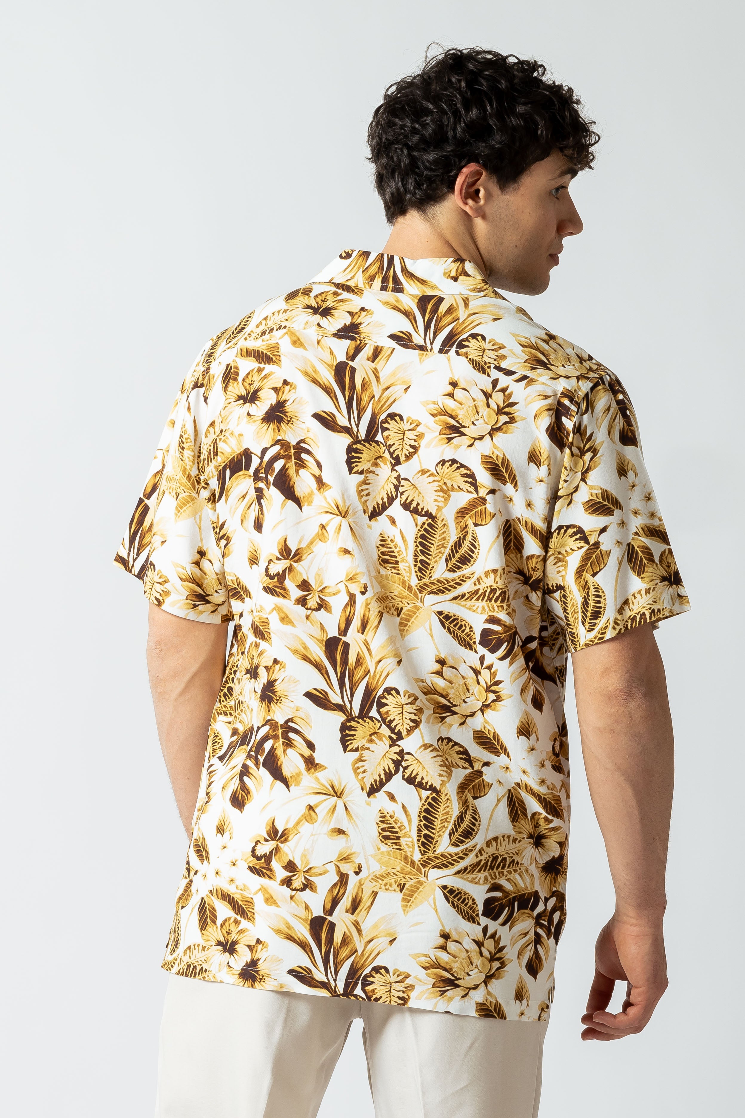 Camicia stampa Hawaiana monocolore|Colore:Cammello