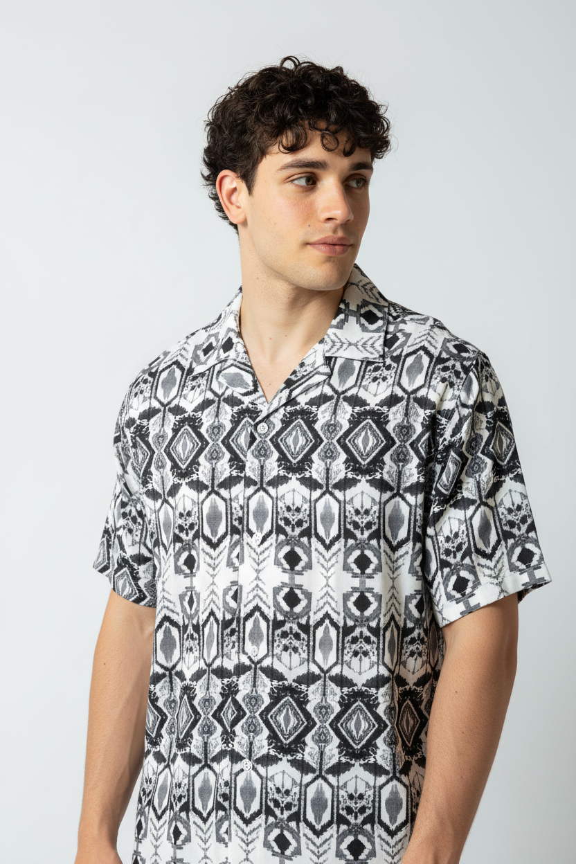 Camicia con stampa azteca|Colore:Grigio
