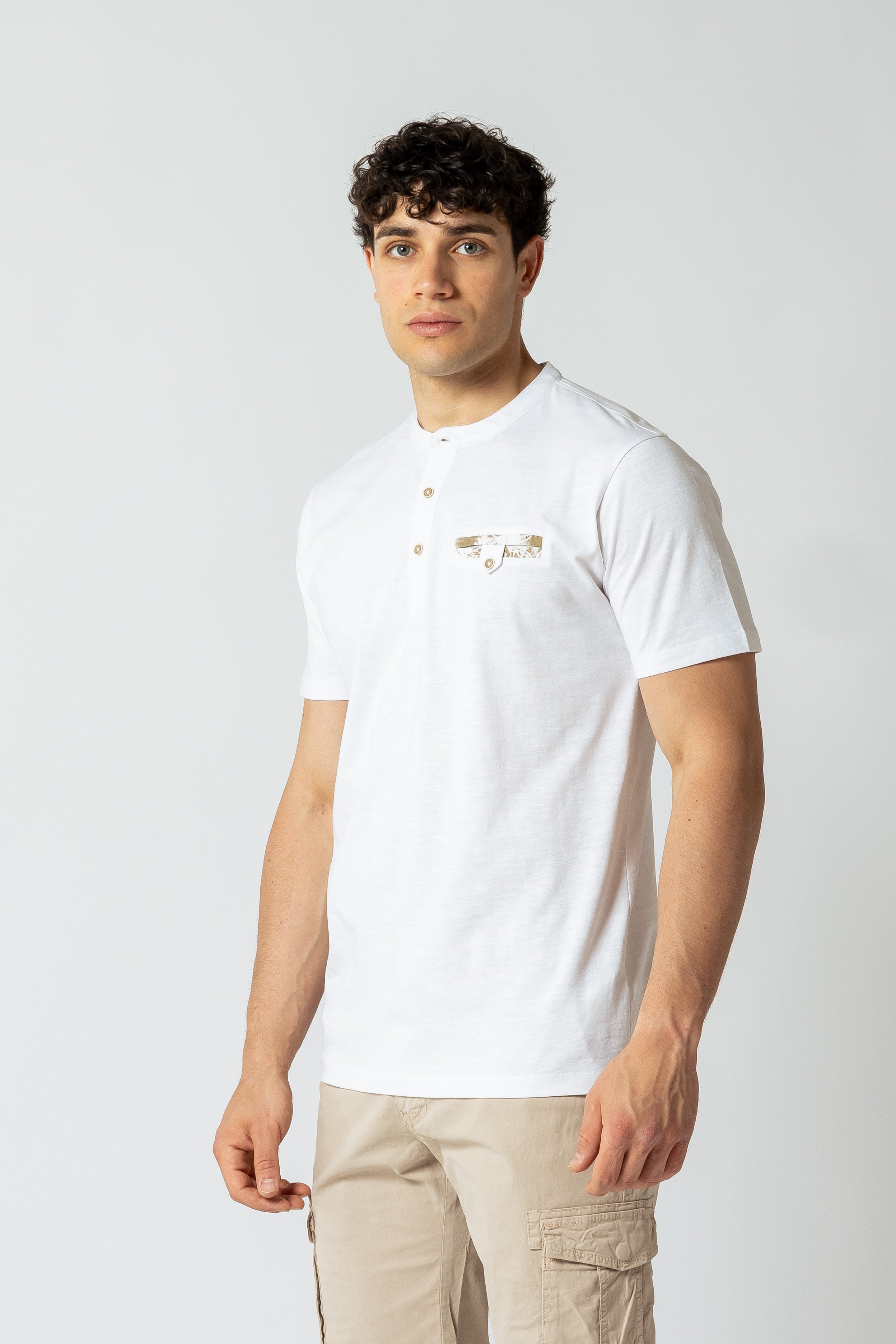 T-shirt serafino con taschino|Colore:Bianco