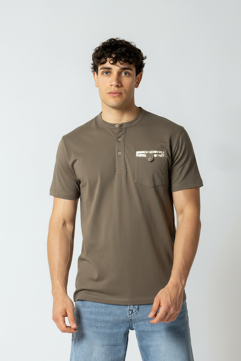 T-shirt serafino con taschino|Colore:Fango