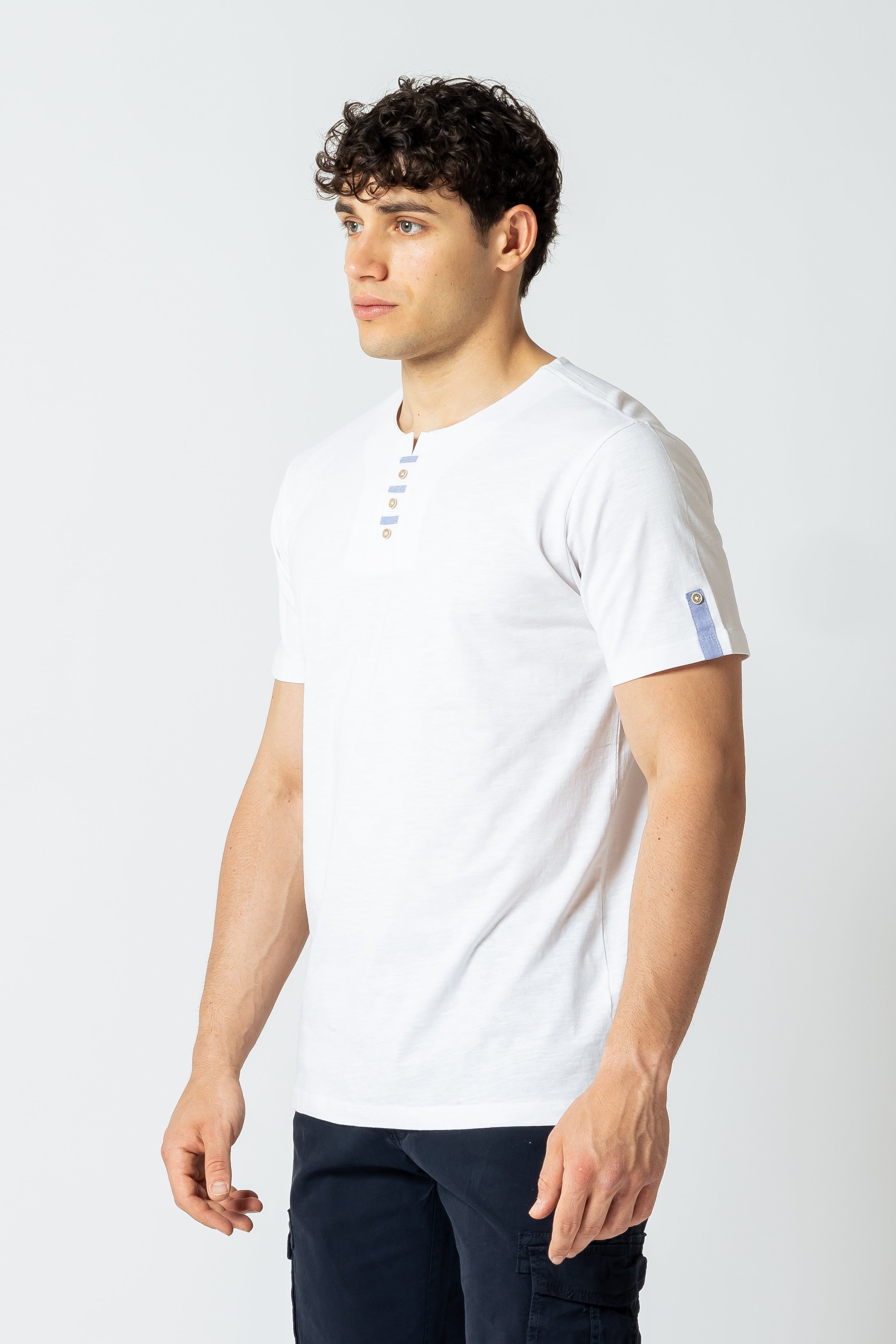 T-Shirt Serafino con inserti|Colore:Bianco