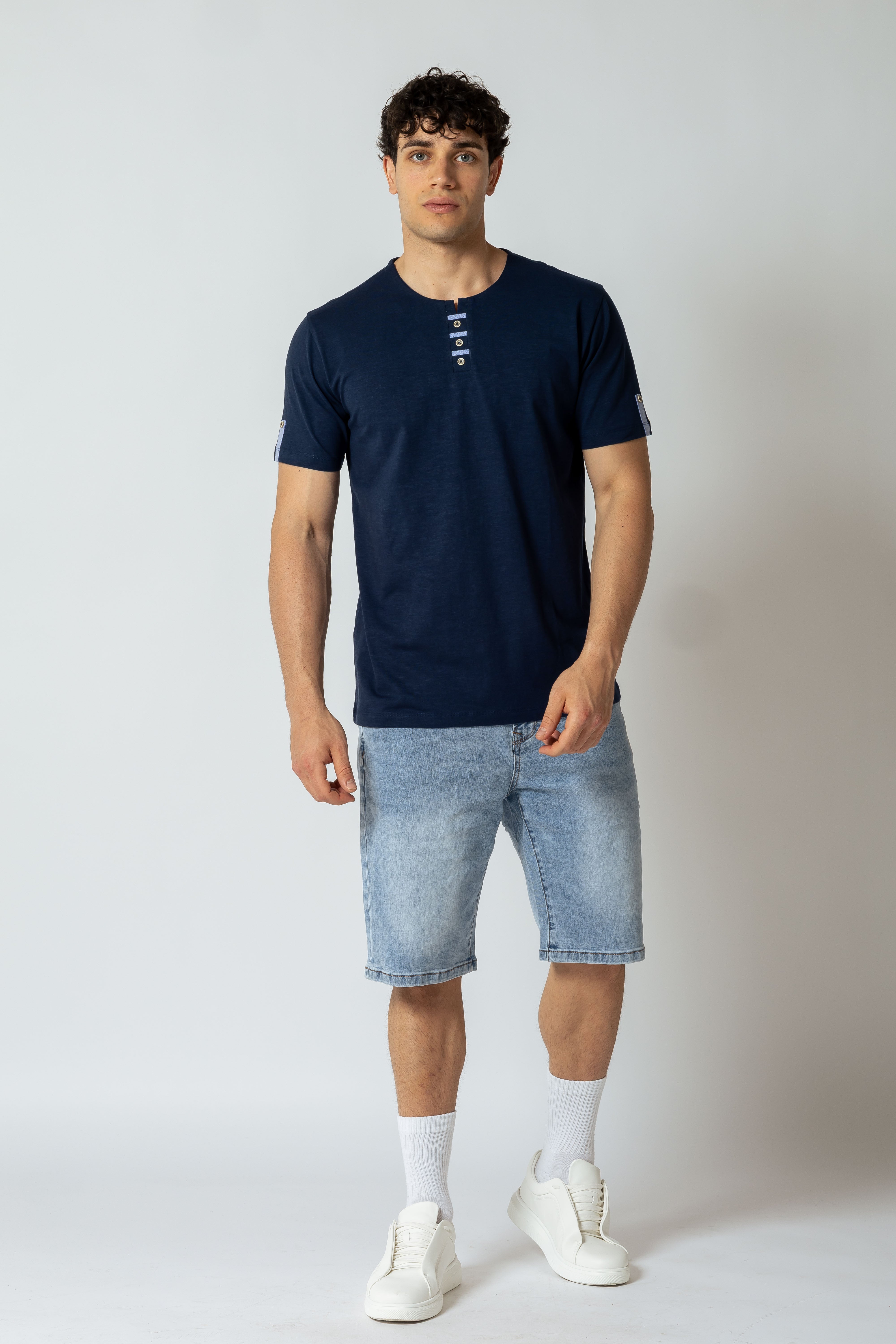 T-Shirt Serafino con inserti|Colore:Blu scuro