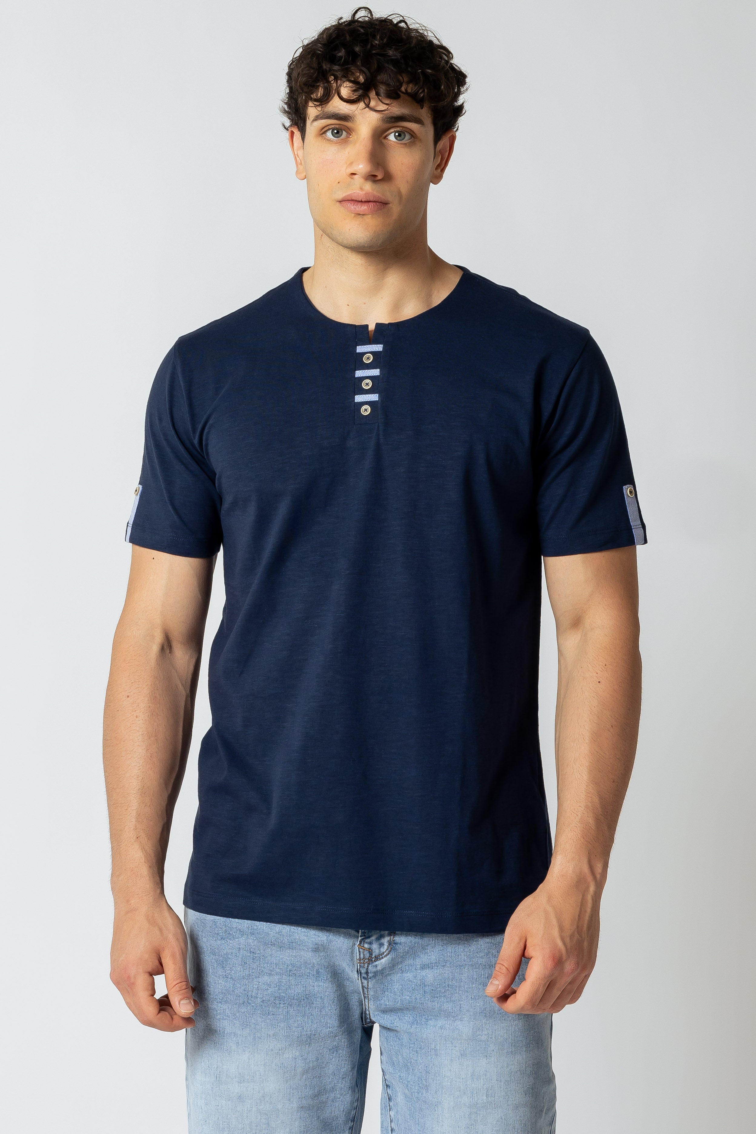 T-Shirt Serafino con inserti|Colore:Blu scuro