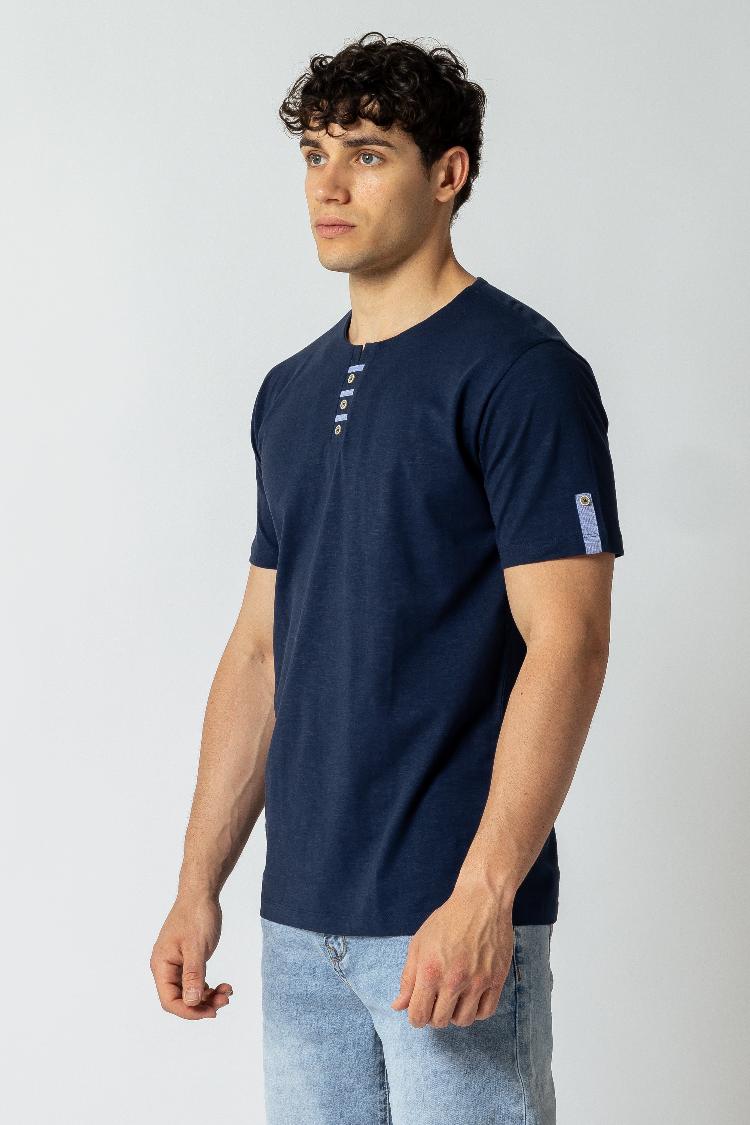 T-Shirt Serafino con inserti|Colore:Blu scuro
