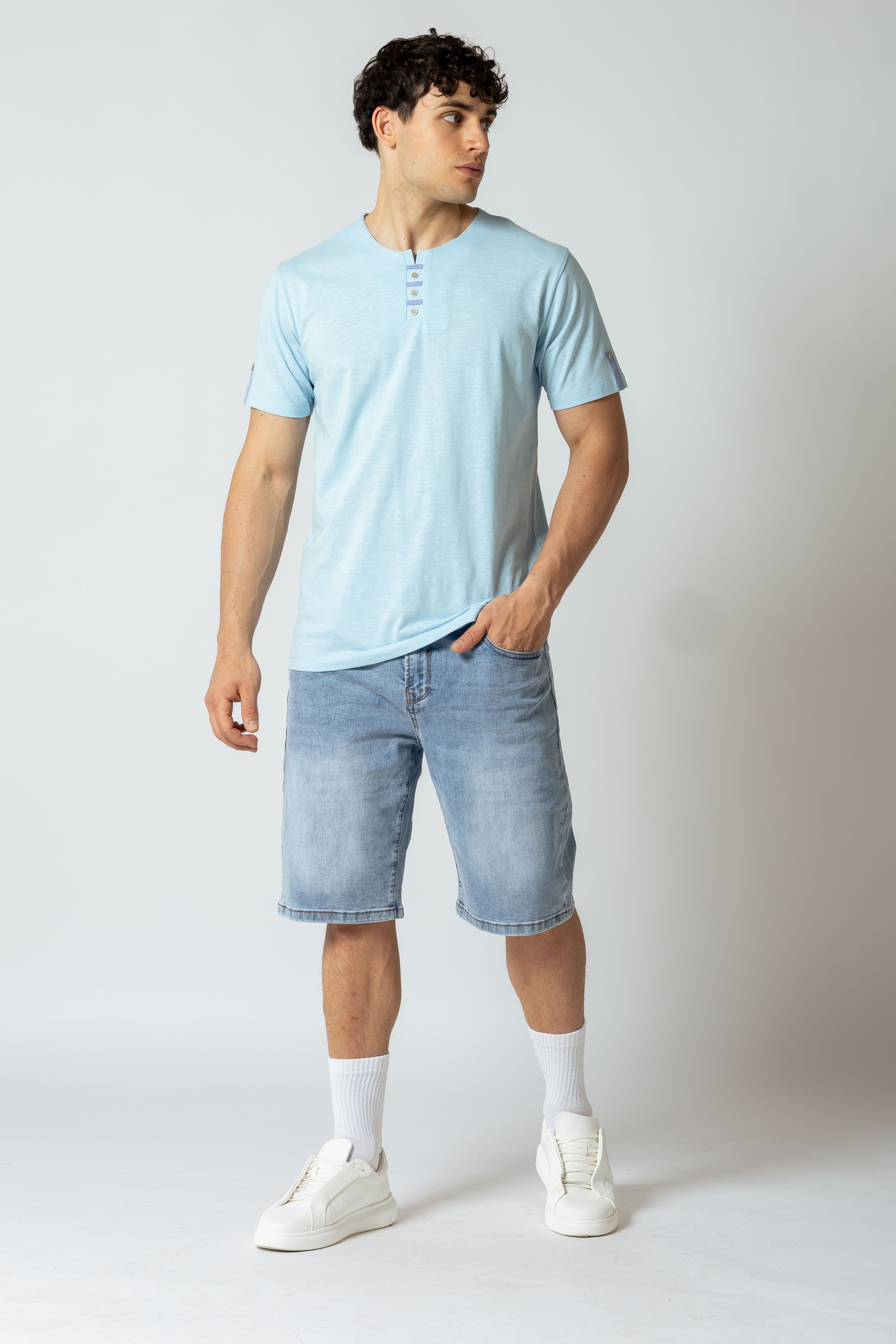T-Shirt Serafino con inserti|Colore:Polvere
