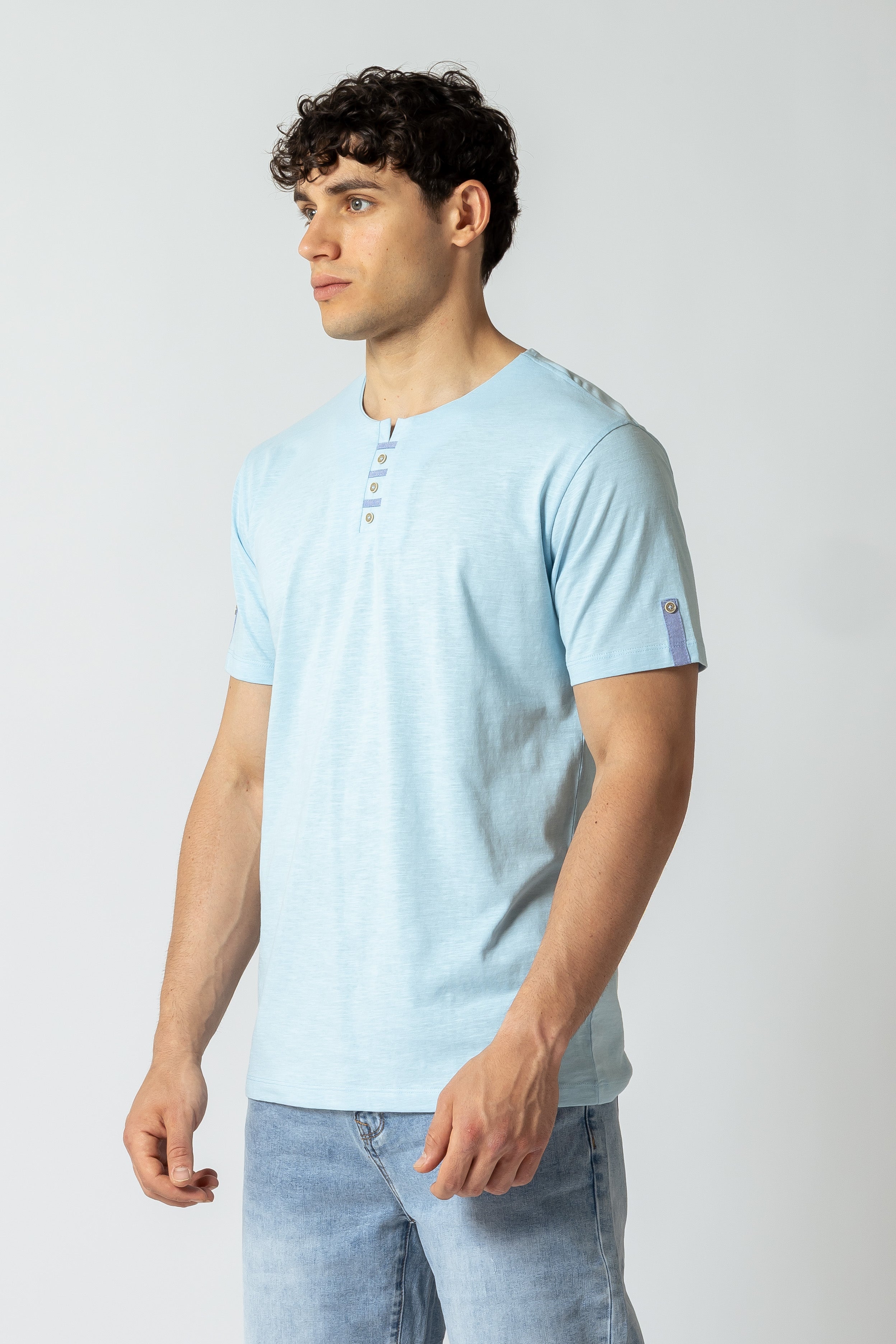 T-Shirt Serafino con inserti|Colore:Polvere