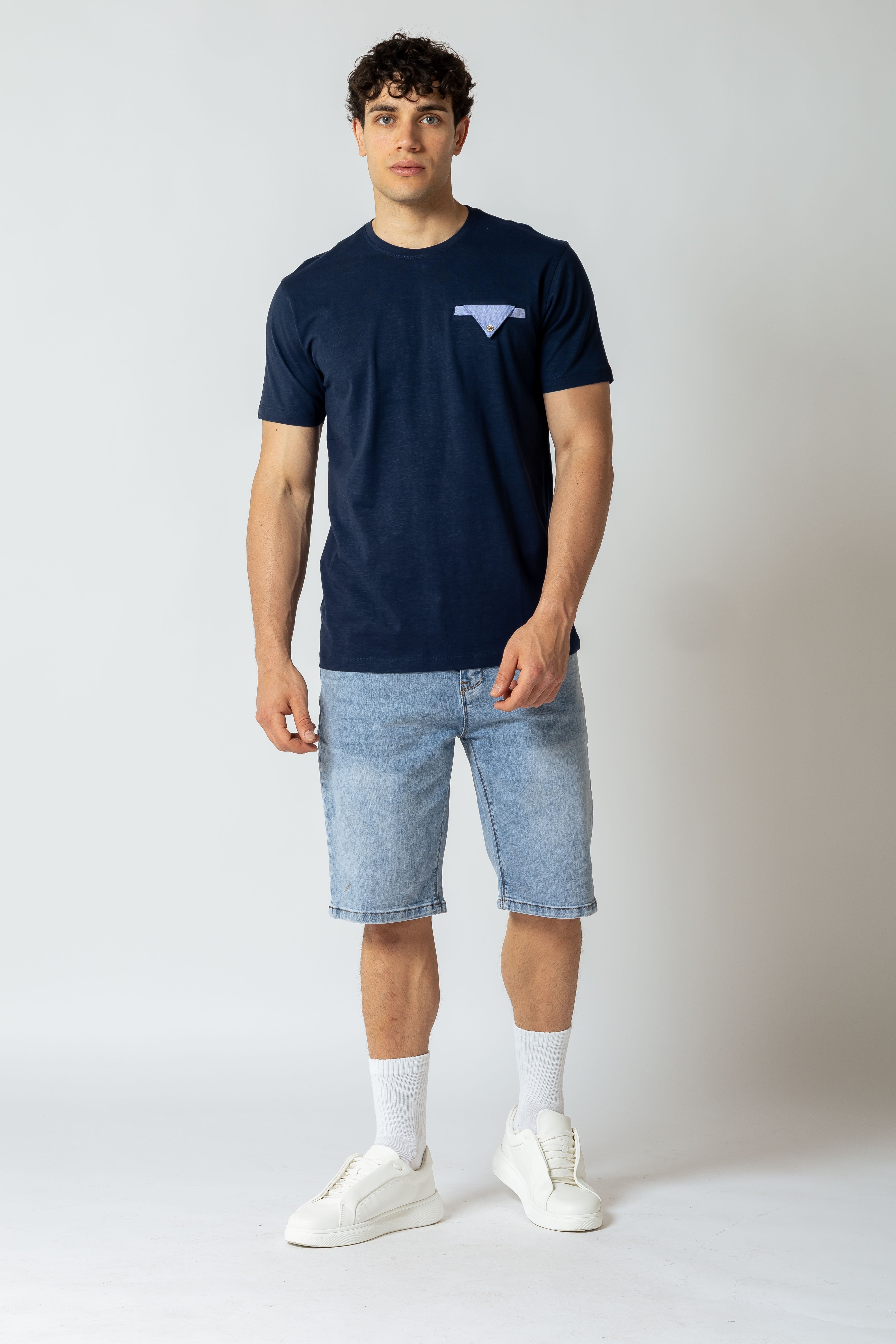 T-Shirt con inserto effetto chambray |Colore:Blu scuro