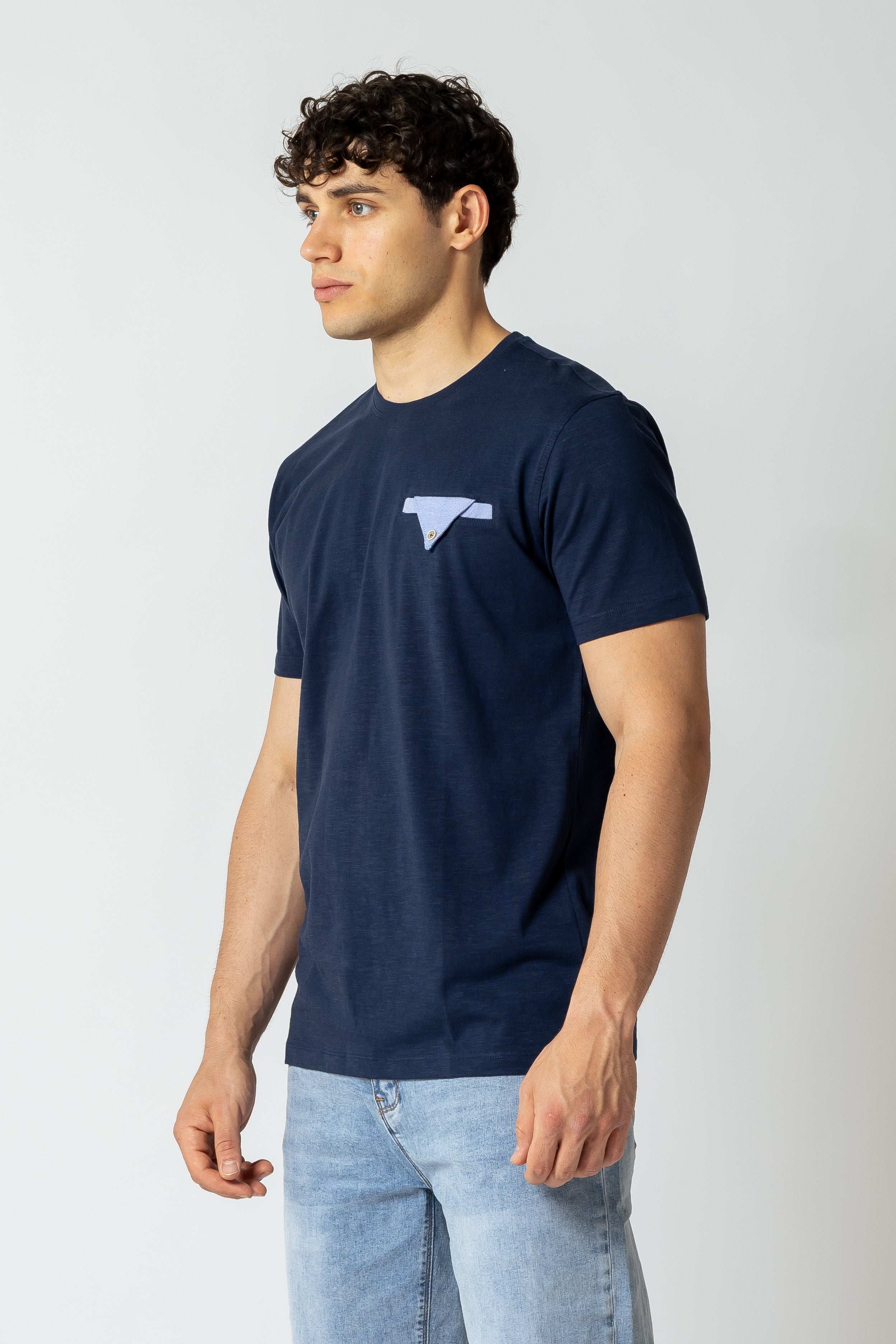 T-Shirt con inserto effetto chambray |Colore:Blu scuro