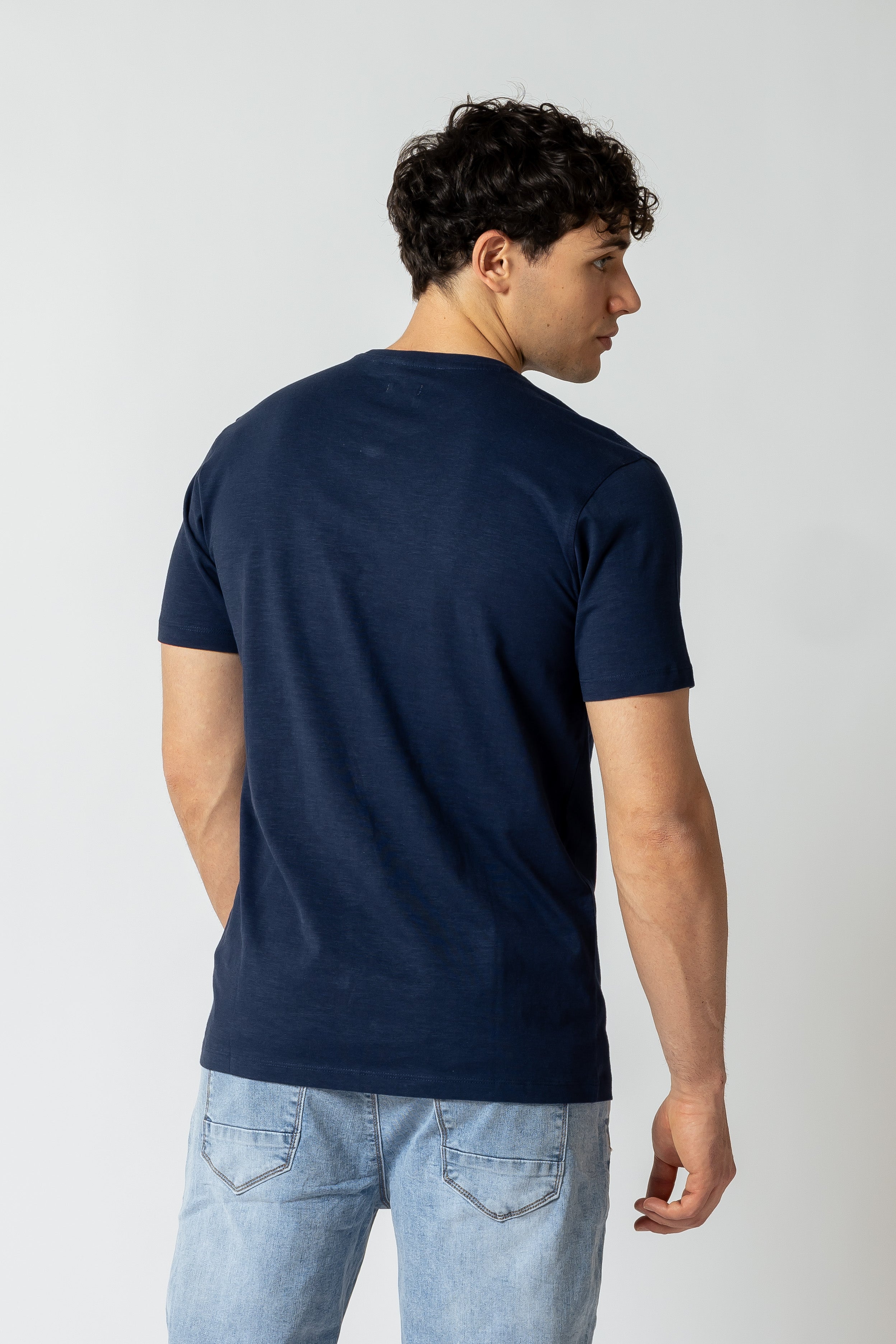 T-Shirt con inserto effetto chambray |Colore:Blu scuro