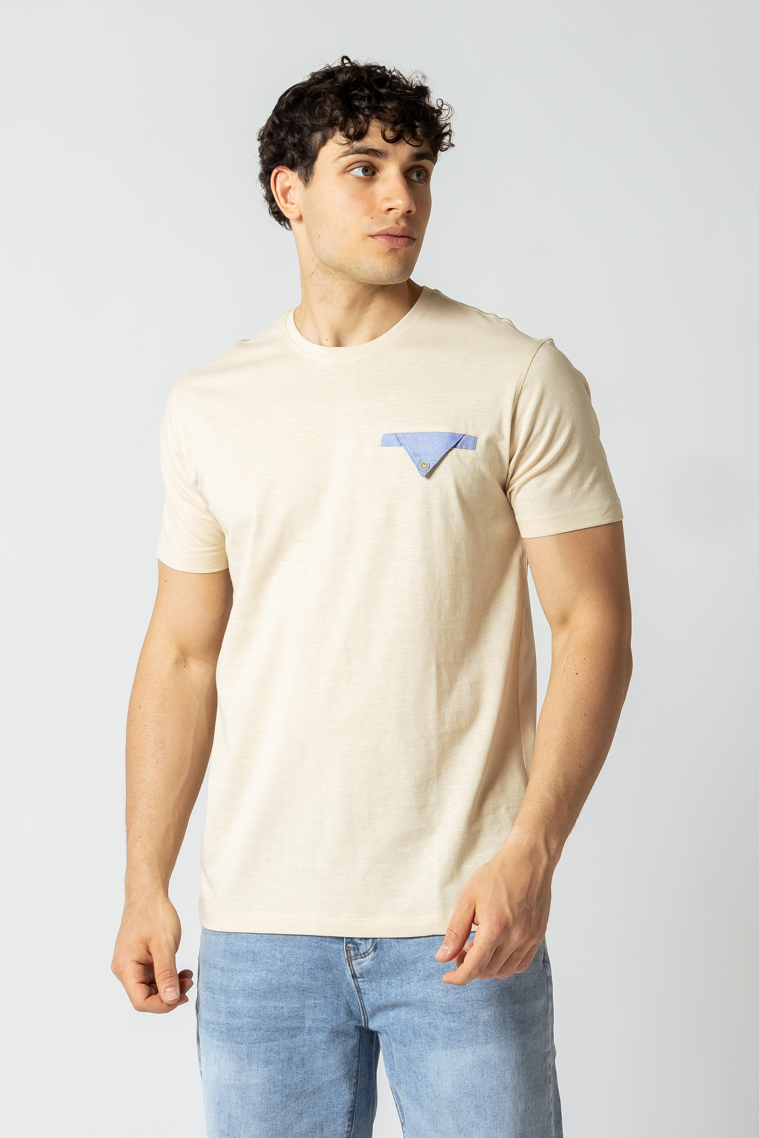 T-Shirt con inserto effetto chambray |Colore:Beige