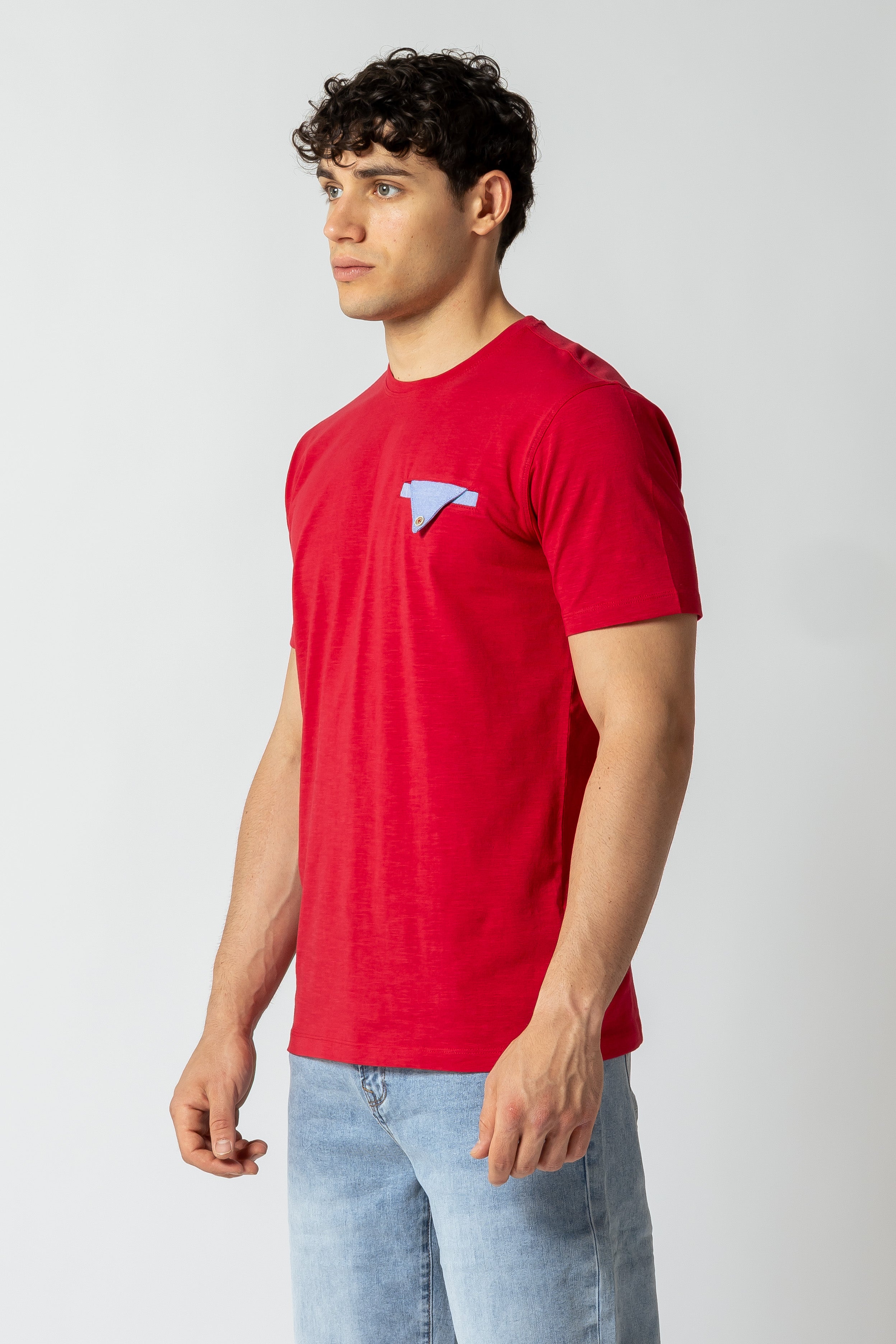 T-Shirt con inserto effetto chambray |Colore:Corallo