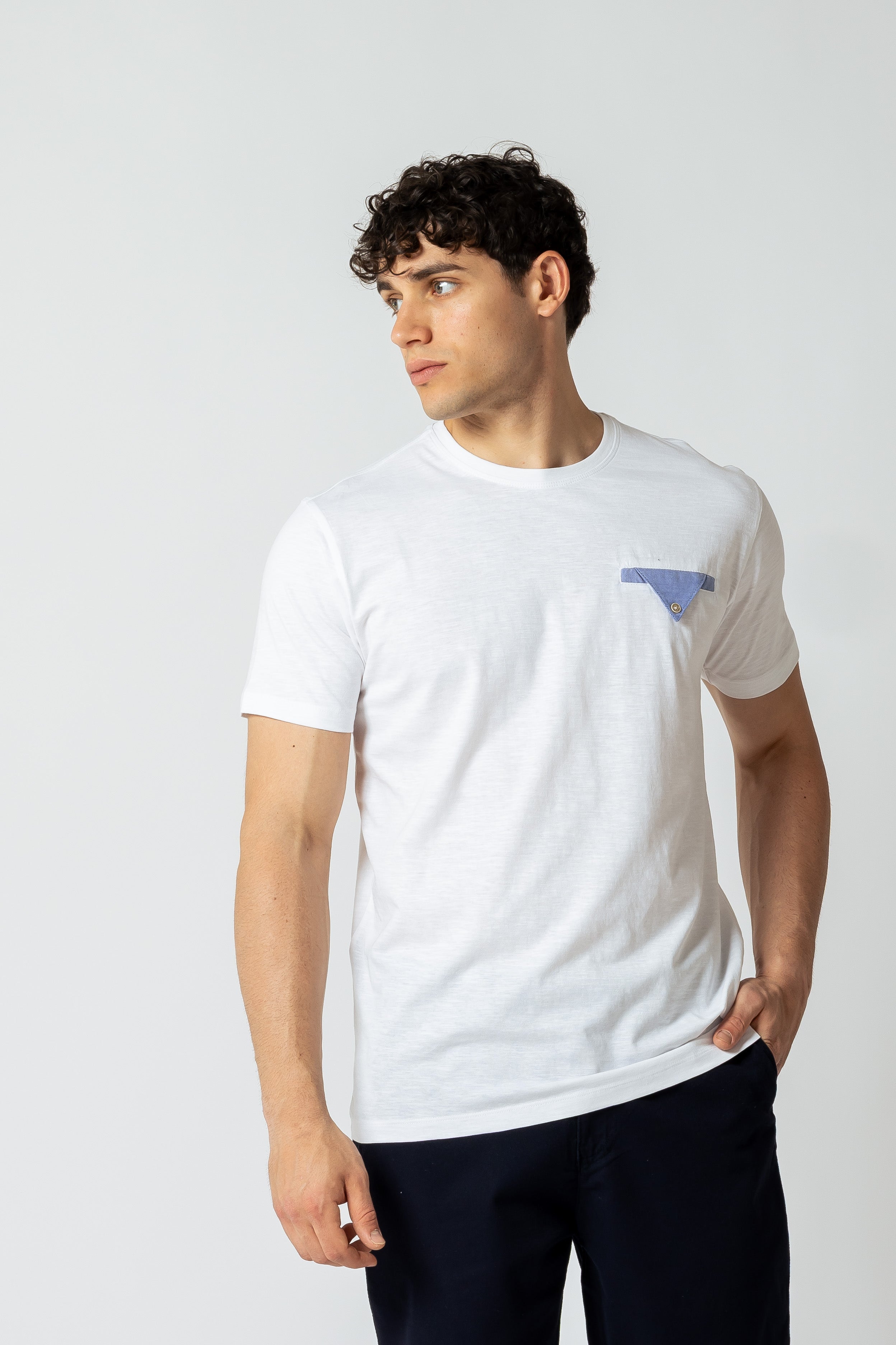 T-Shirt con inserto effetto chambray |Colore:Bianco