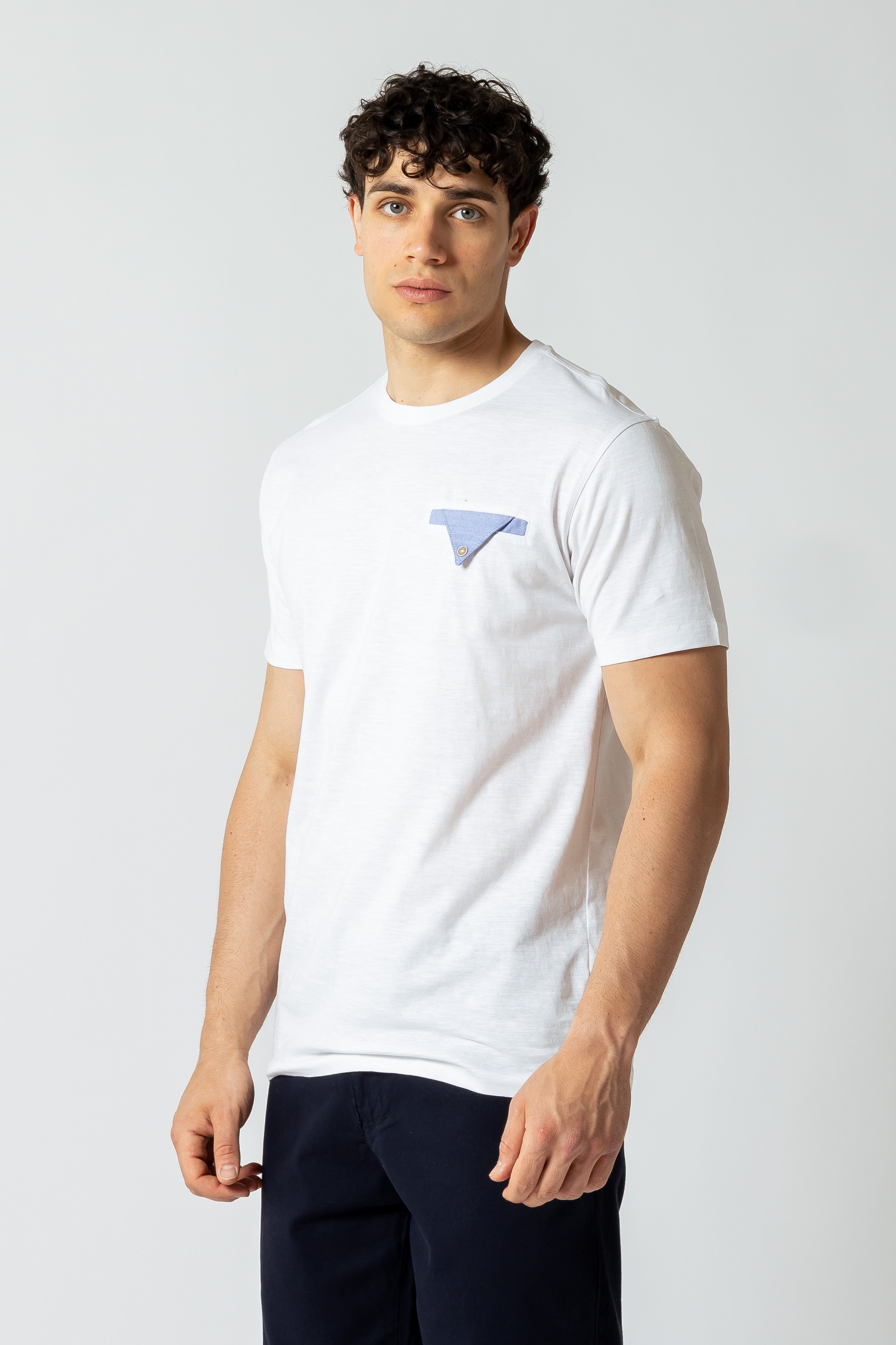 T-Shirt con inserto effetto chambray |Colore:Bianco