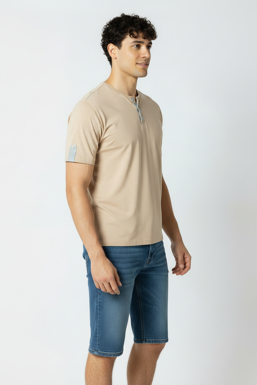 T-Shirt Serafino con inserti|Colore:Beige