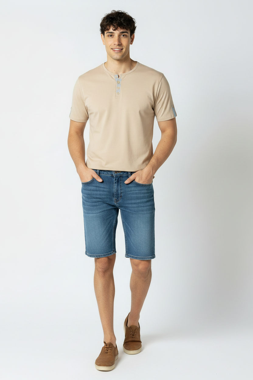 T-Shirt Serafino con inserti|Colore:Beige