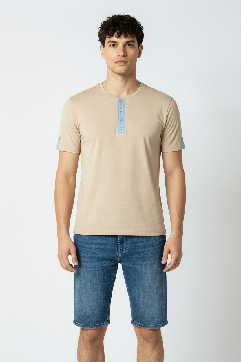 T-Shirt Serafino con inserti|Colore:Beige