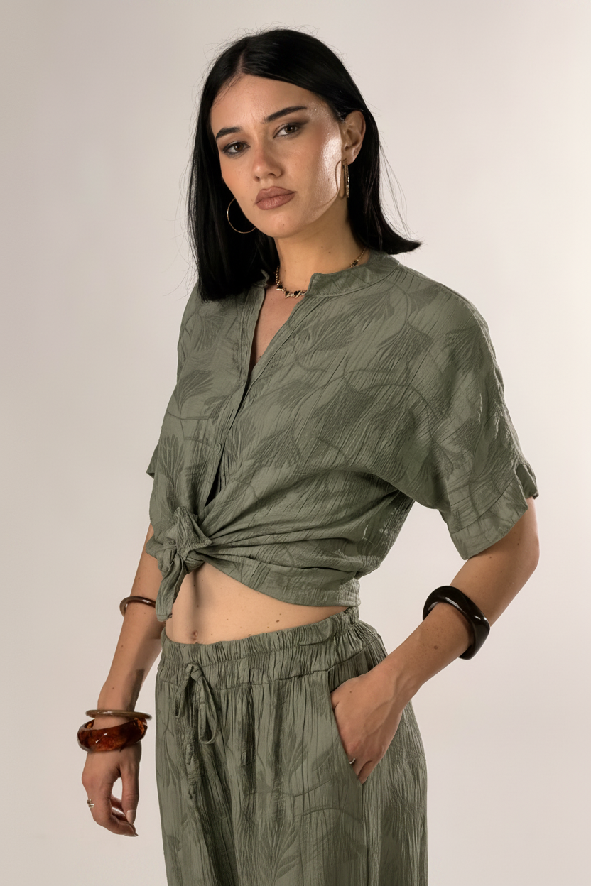 Camicia in tessuto strutturato|Colore:Verde chiaro