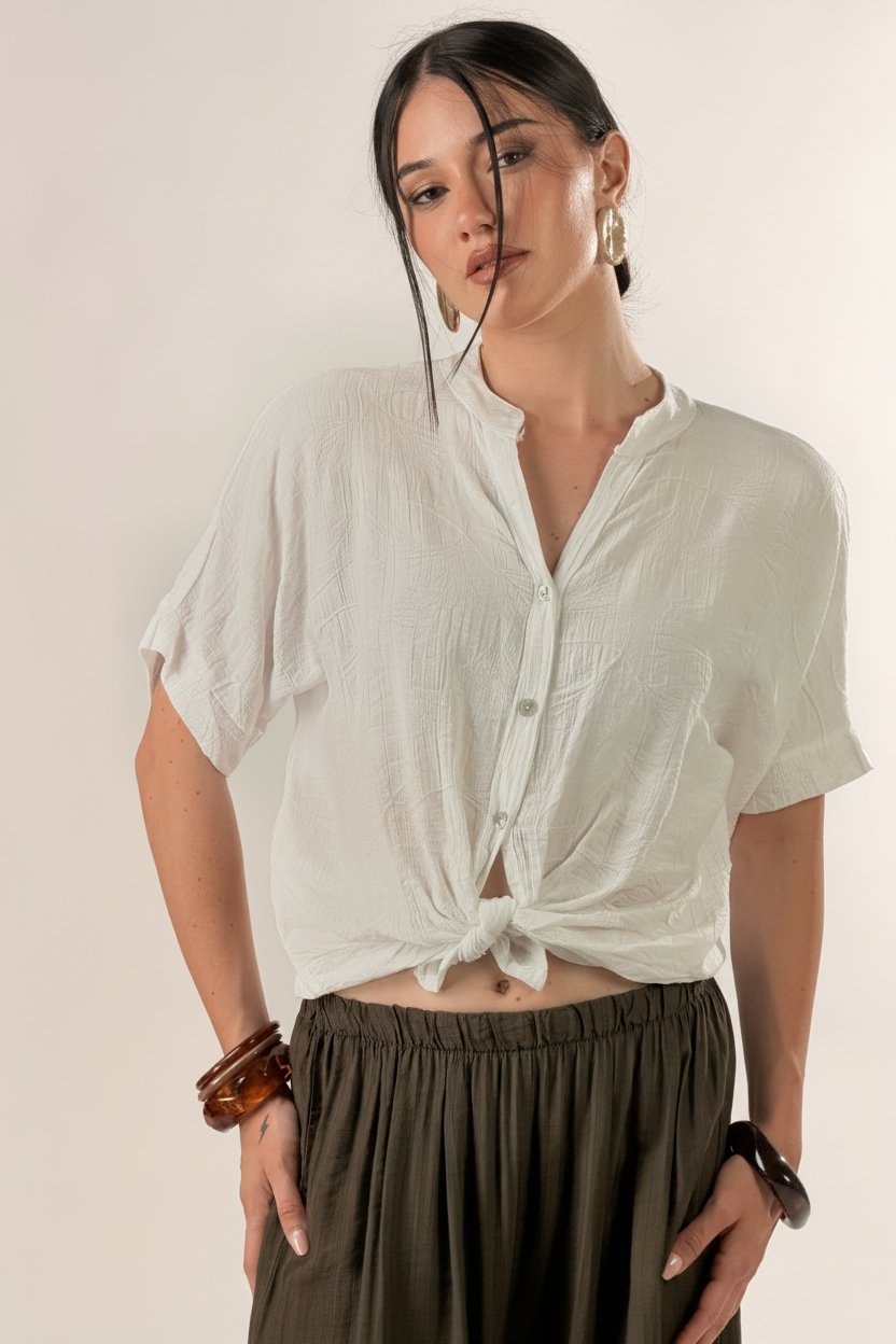 Camicia in tessuto strutturato|Colore:Bianco
