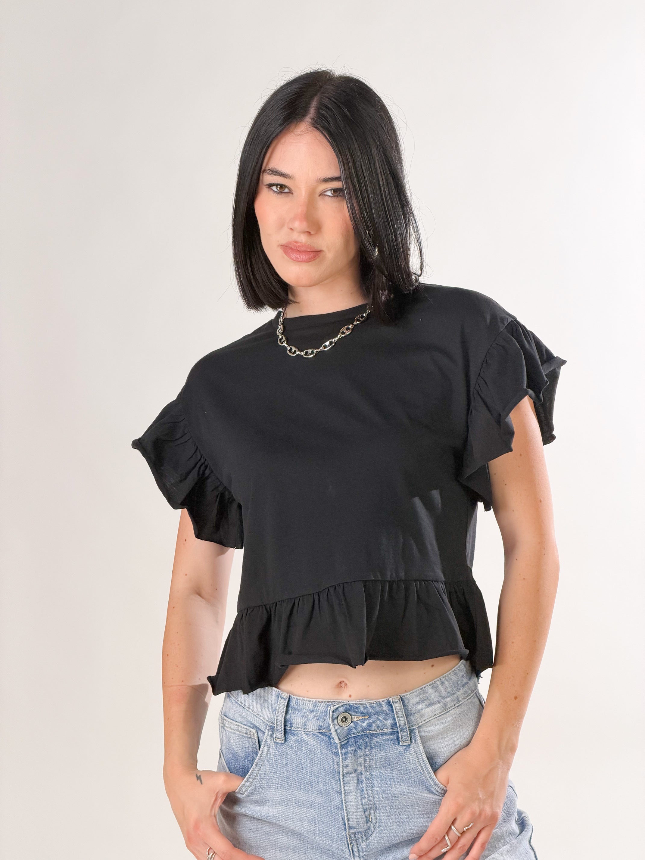 T-Shirt rouches|Colore:Nero