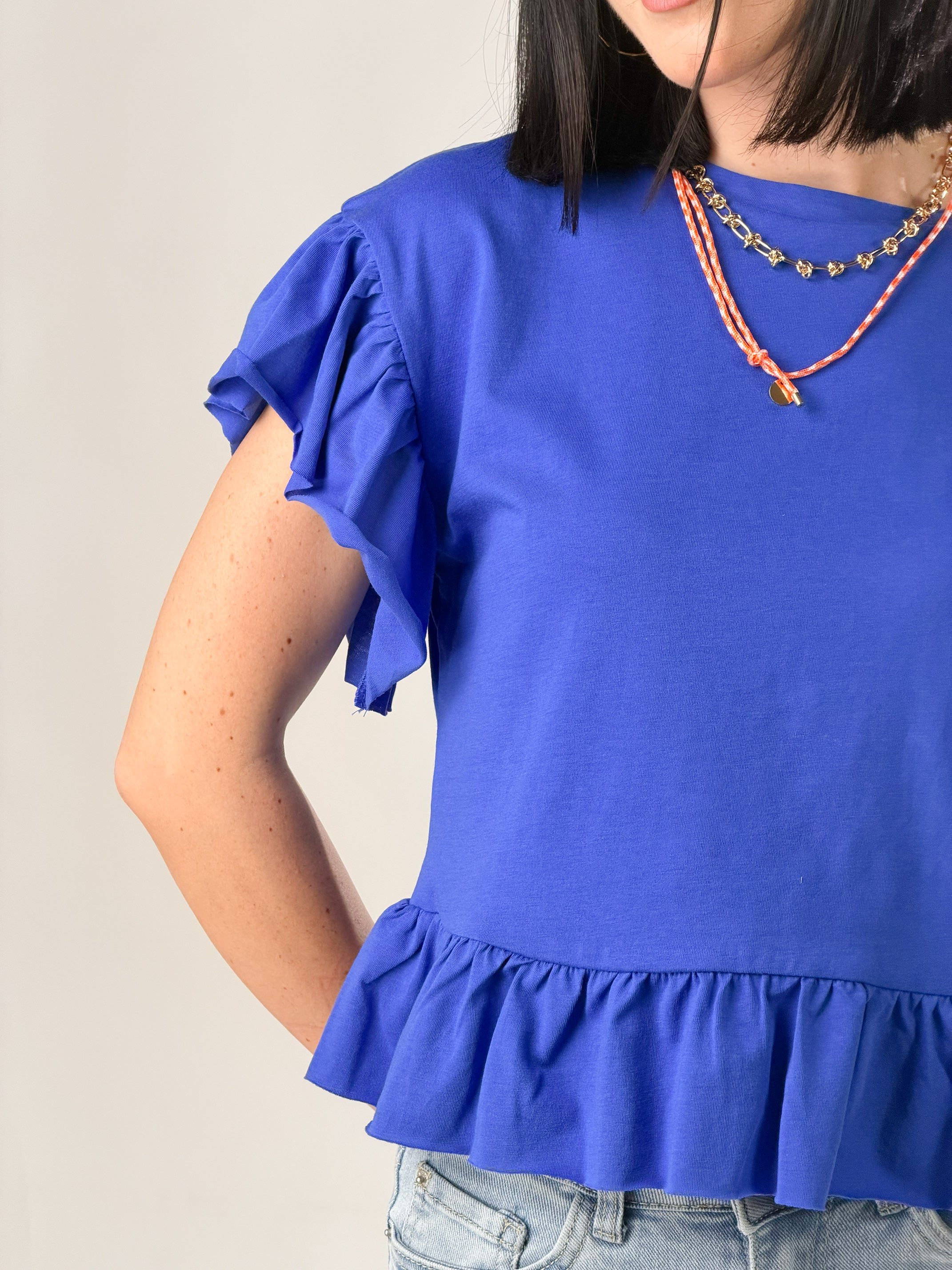 T-Shirt rouches|Colore:Blu royal