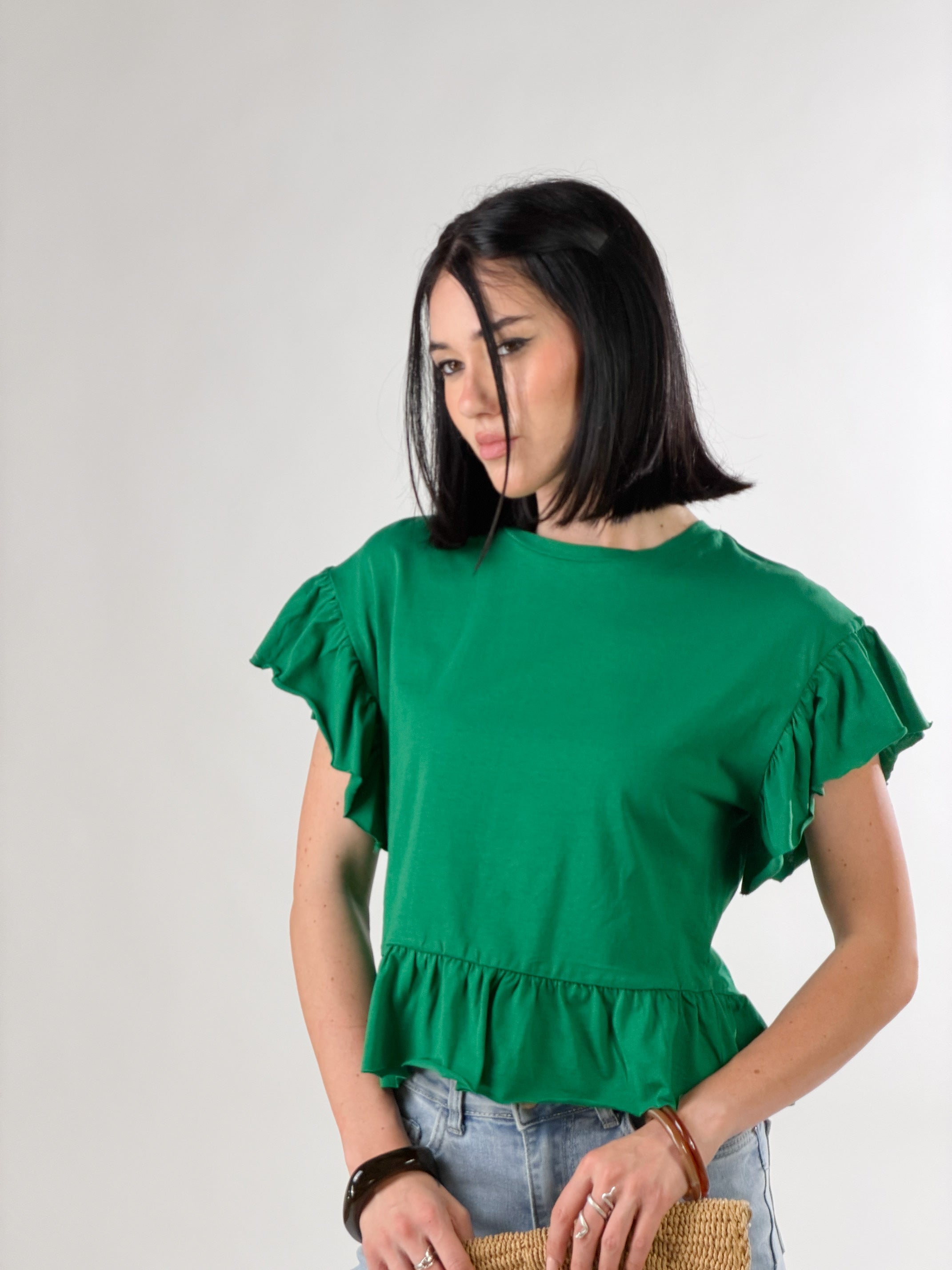 T-Shirt rouches|Colore:Smeraldo
