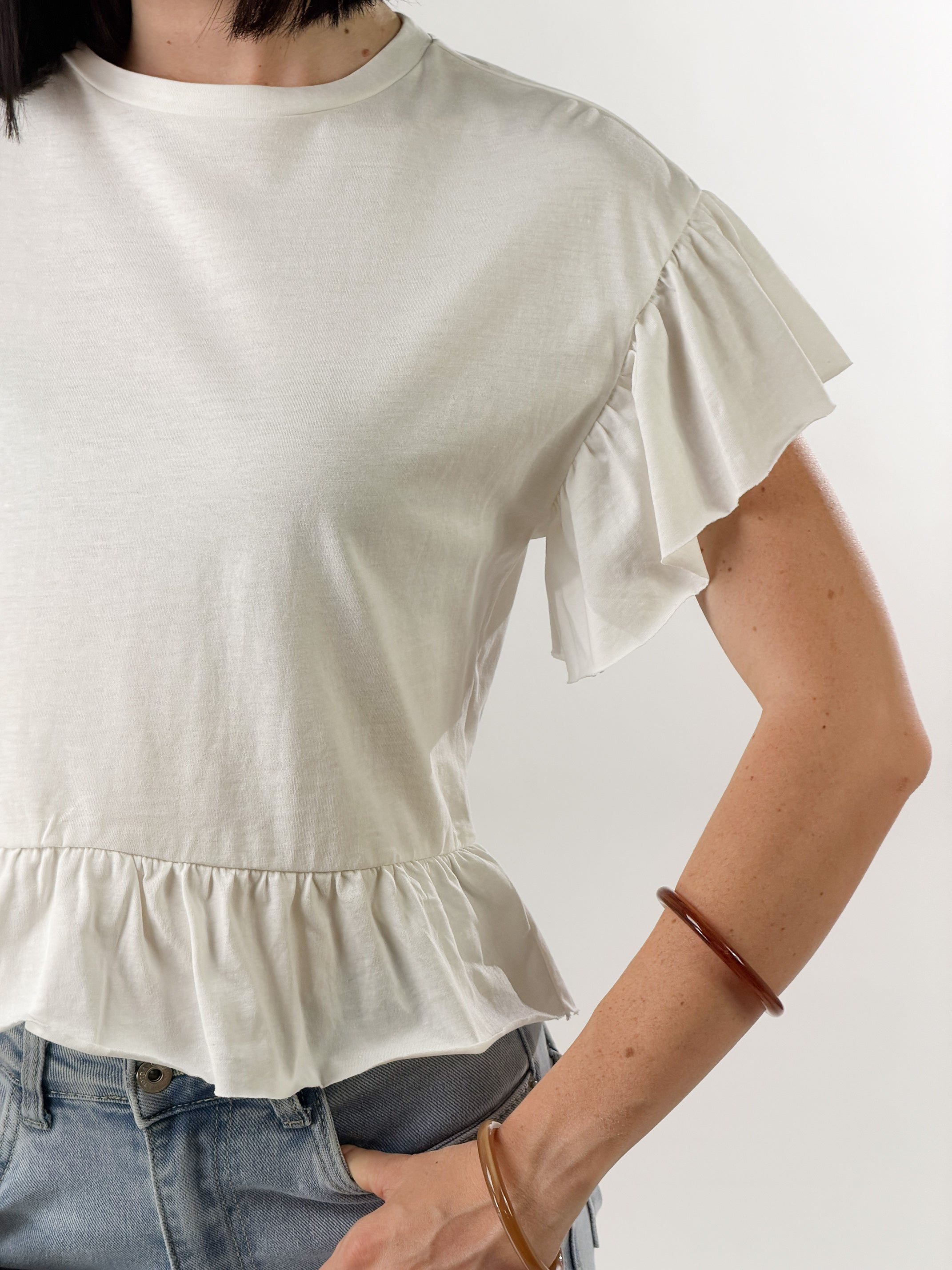 T-Shirt rouches|Colore:Bianco latte