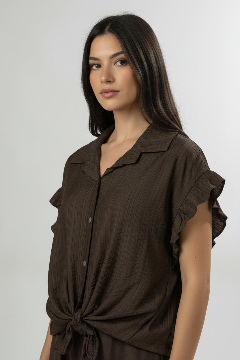 Camicia manica ad aletta con nodo|Colore:Marrone