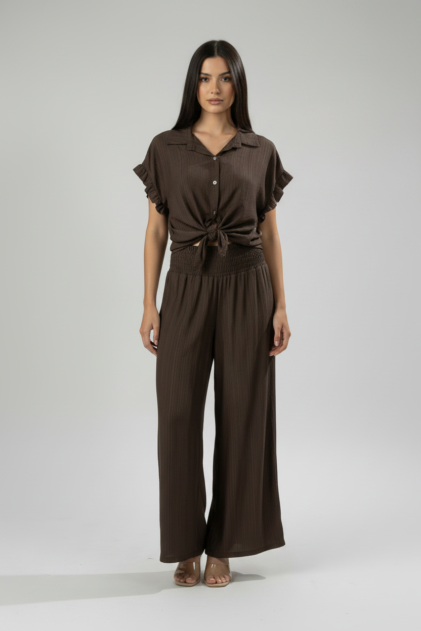 Camicia manica ad aletta con nodo|Colore:Marrone