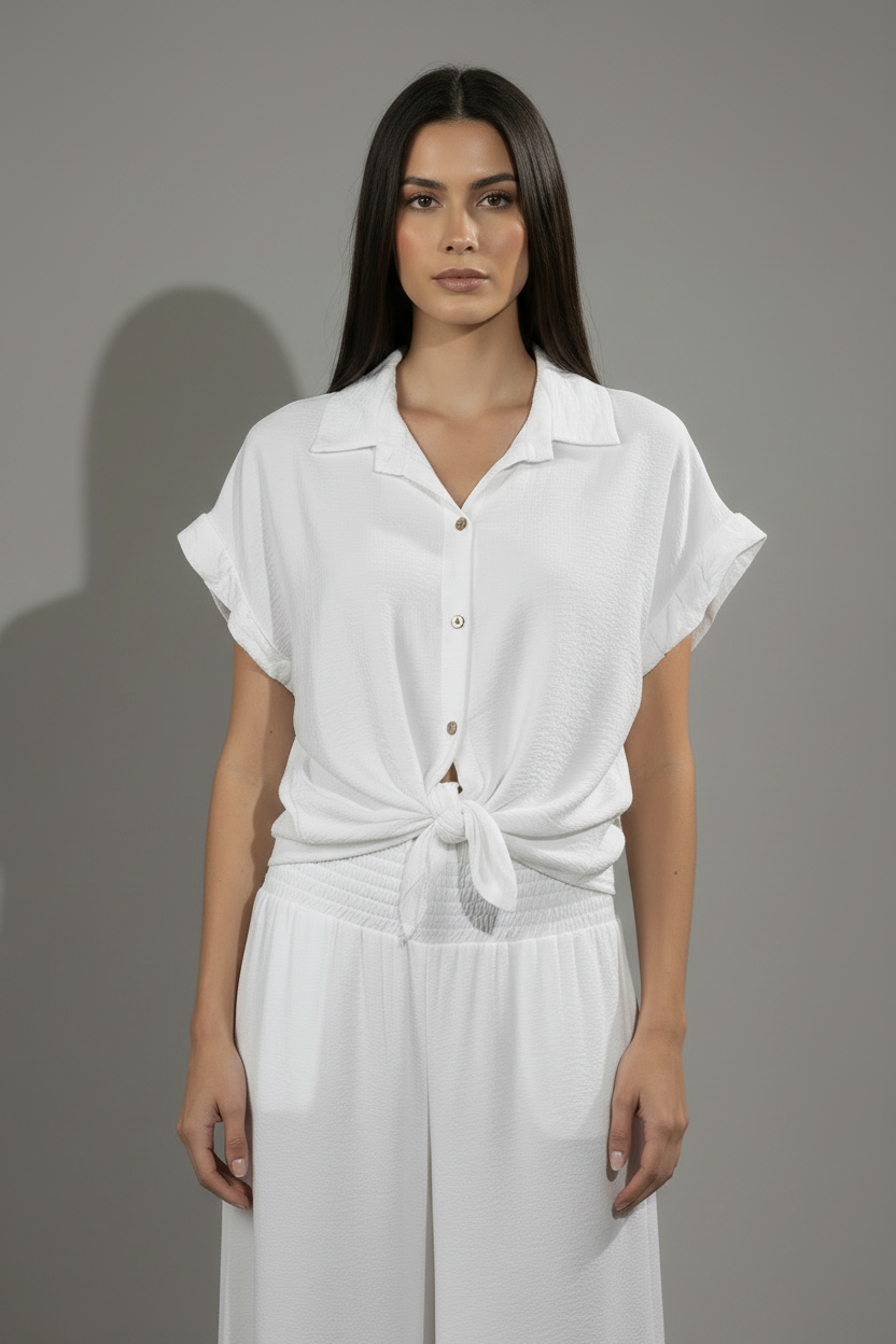 Camicia manica ad aletta con nodo|Colore:Bianco