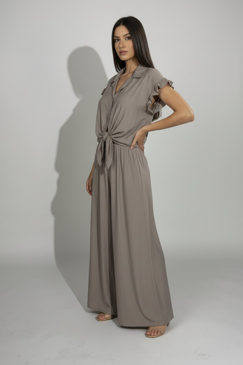 Camicia manica ad aletta con nodo|Colore:Fango