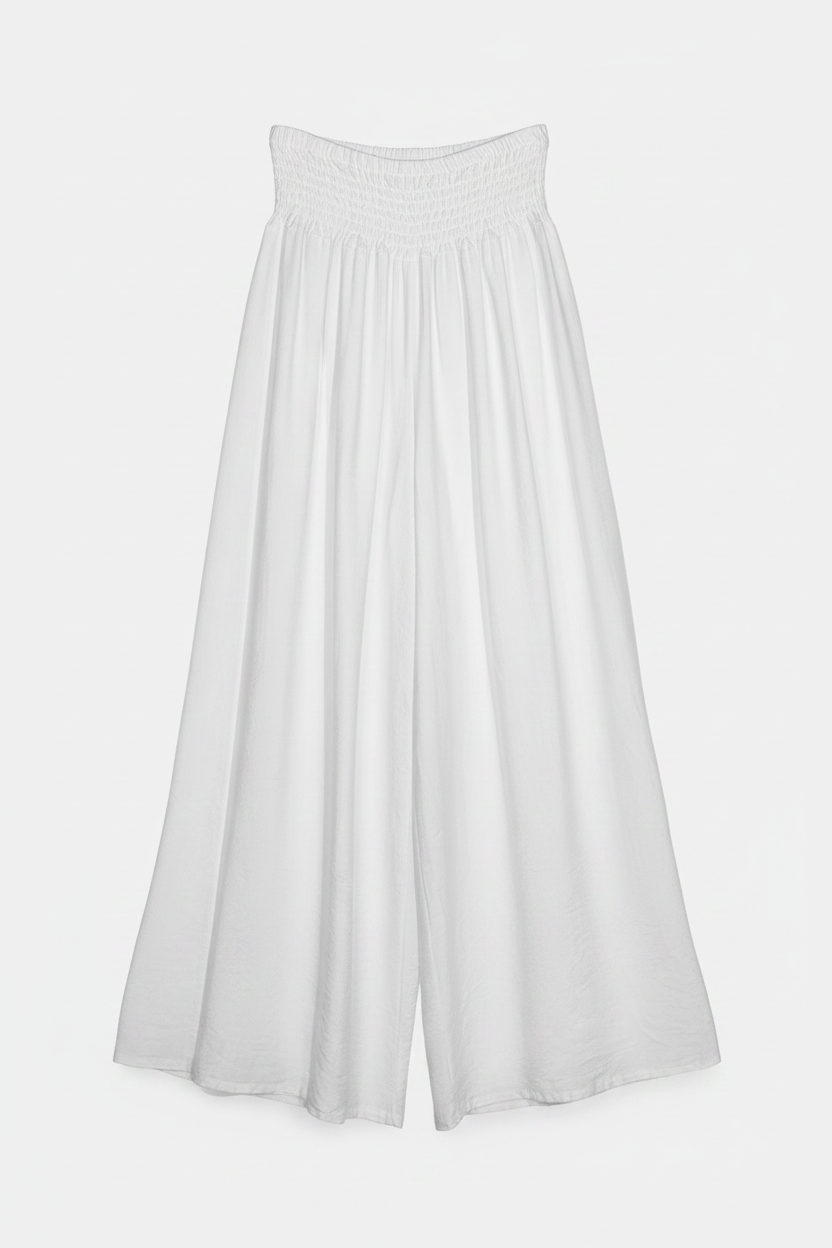 Pantalone con fascia alta a nido d'ape|Colore:Bianco