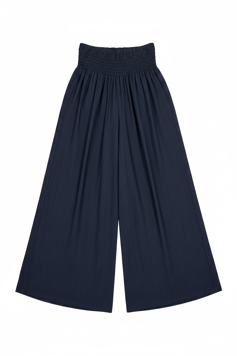 Pantalone con fascia alta a nido d'ape|Colore:Blu