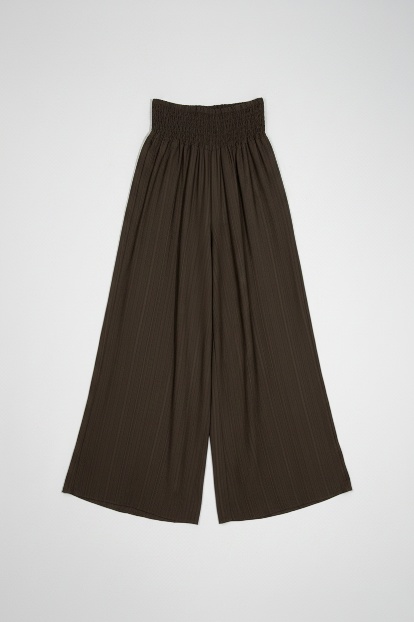 Pantalone con fascia alta a nido d'ape|Colore:Marrone