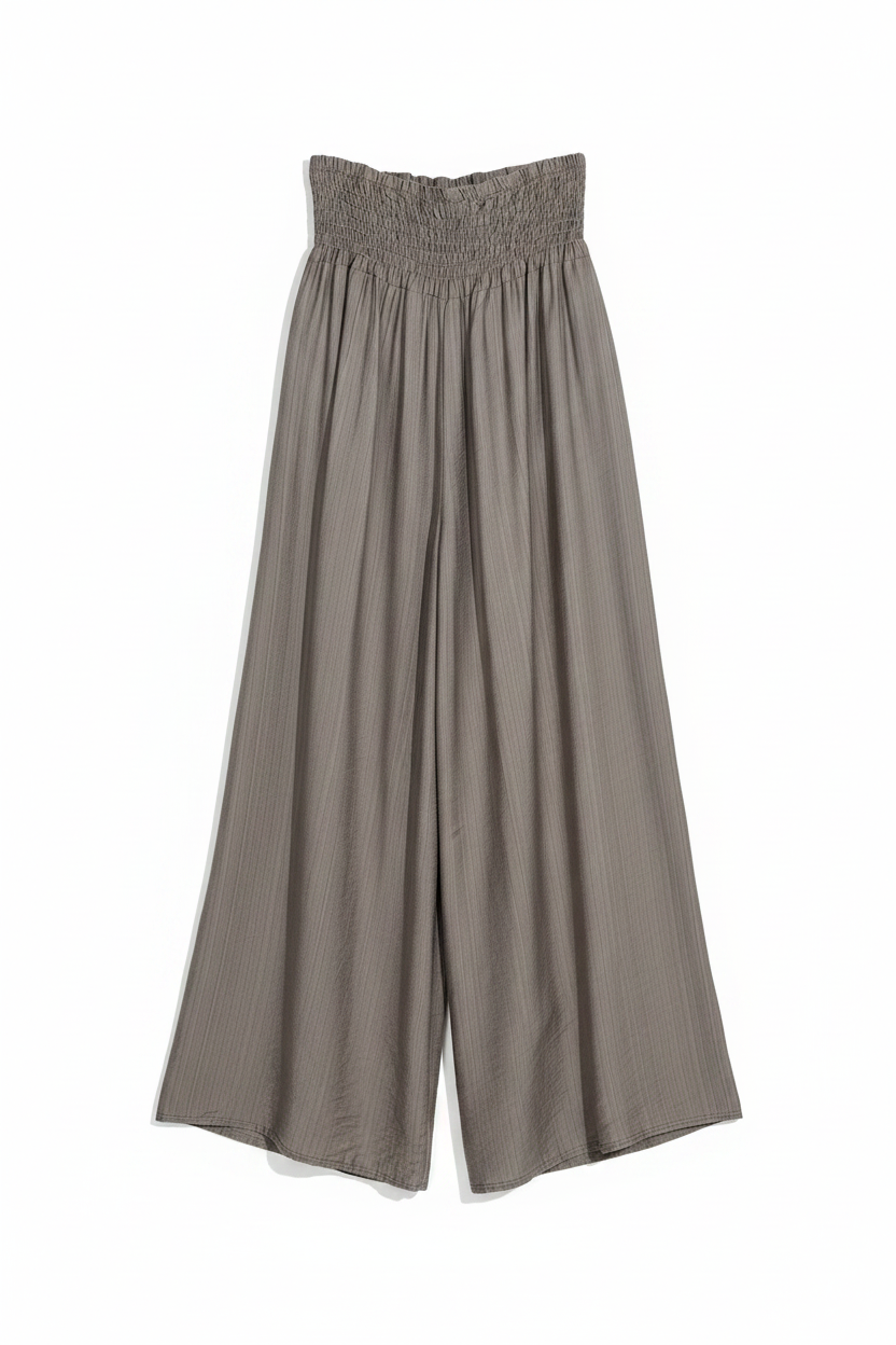 Pantalone con fascia alta a nido d'ape|Colore:Fango