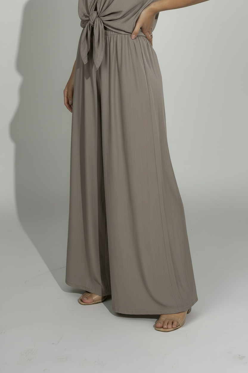 Pantalone con fascia alta a nido d'ape|Colore:Fango